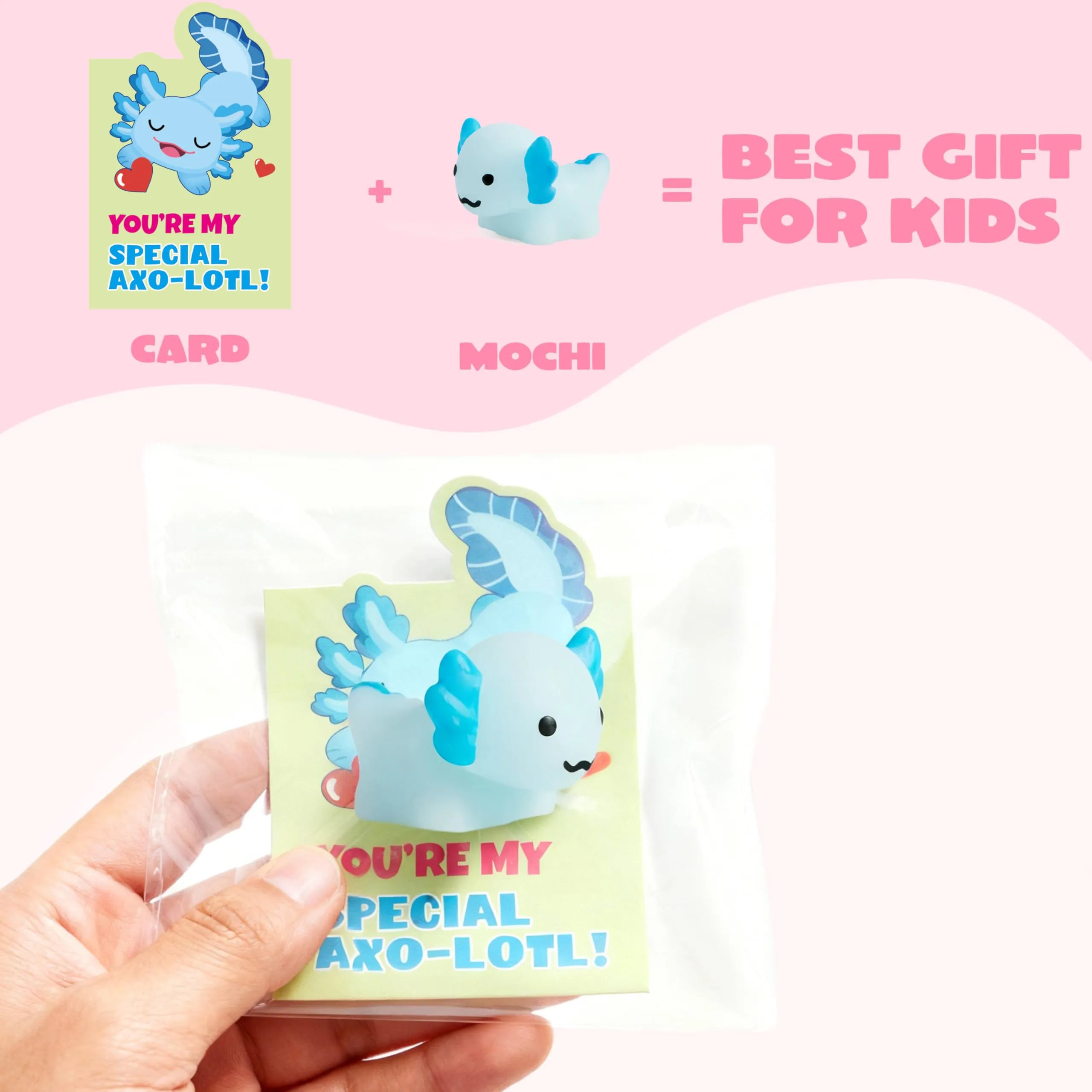 JOIN 28-Pack Valentine's Day Axolotl Mochi Squishy Toys with Funny Cards for Kids