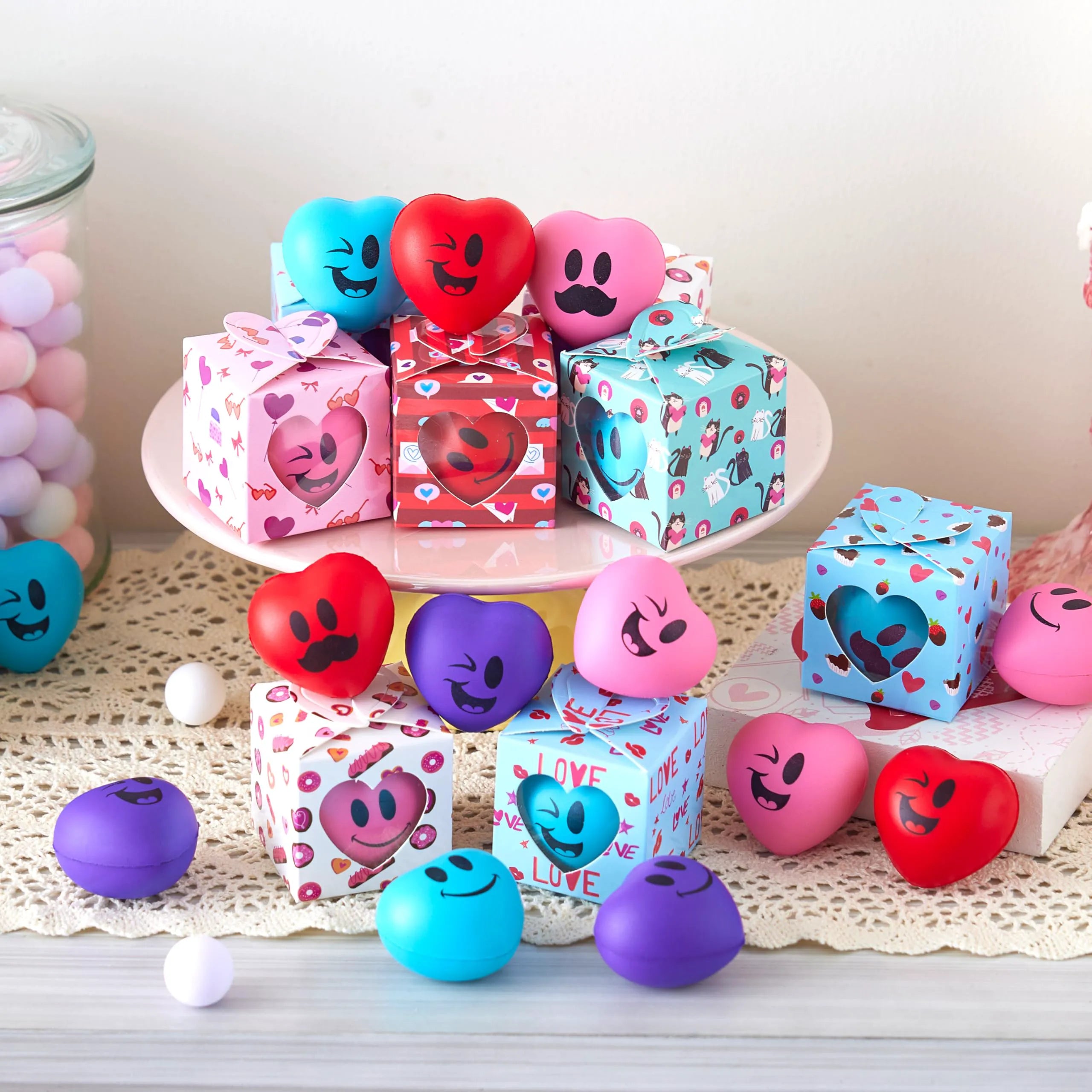 JOYIN 28-Pack Valentine Heart Stress Balls with Boxes