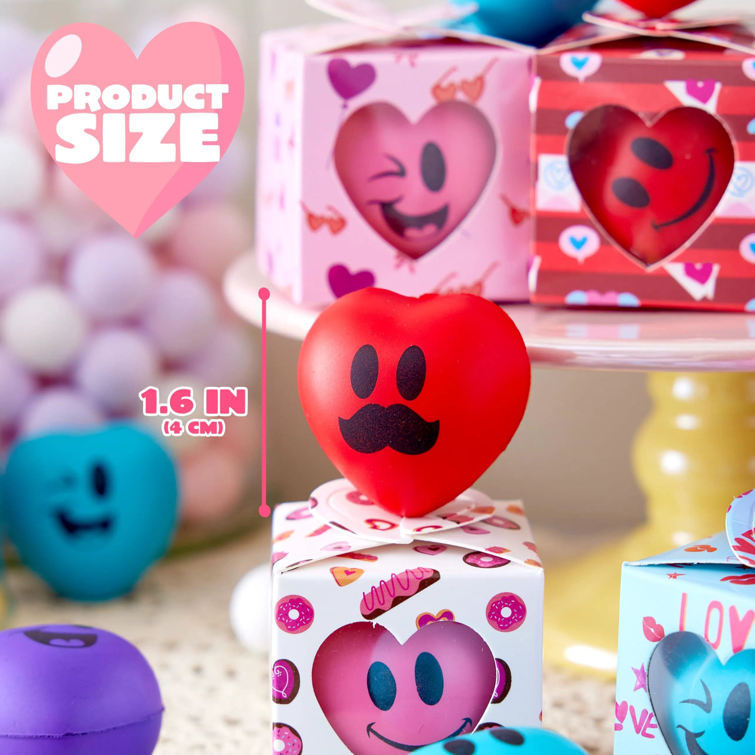 JOYIN 28-Pack Valentine Heart Stress Balls with Boxes