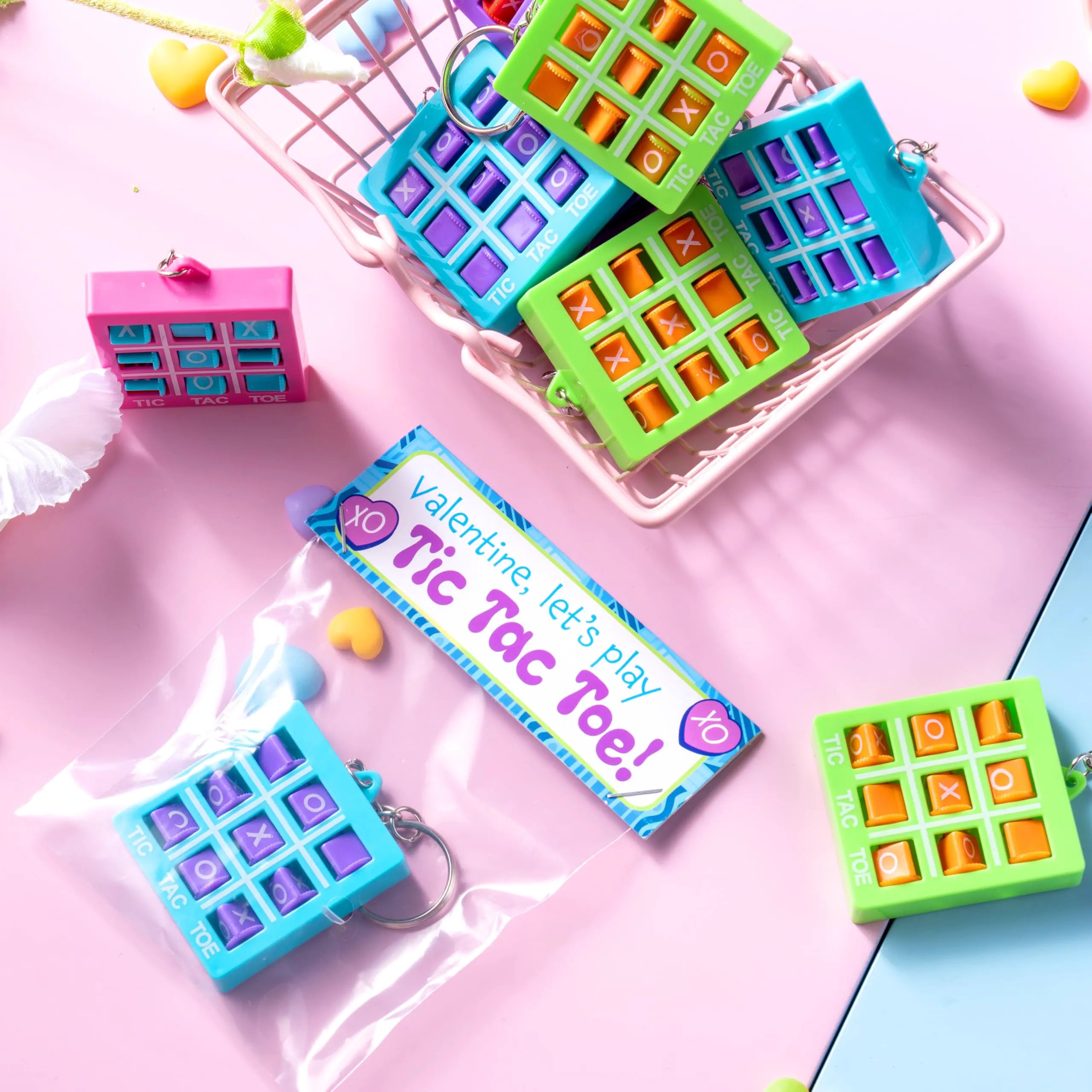 JOYIN 28-Piece Valentine's Day Plastic Tic Tac Toe Game Favors in 4 Colors for Kids Goodie Bag Stuffers