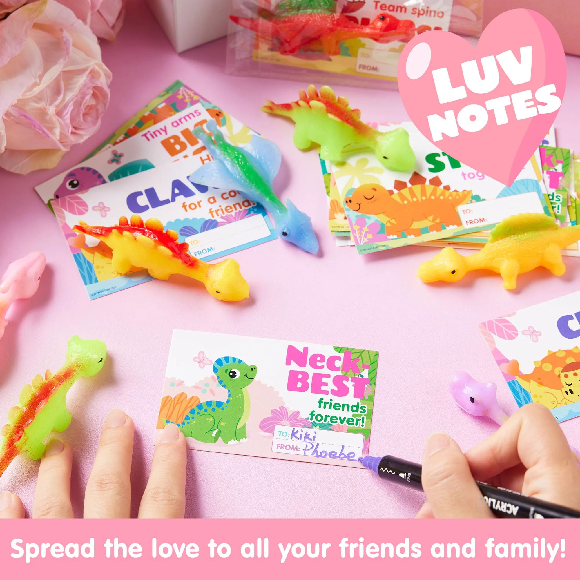 JOYIN 28 Pcs Valentine's Day Slingshot Dinosaur Toys with Cards