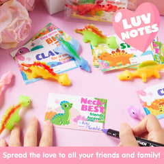 JOYIN 28 Pcs Valentine's Day Slingshot Dinosaur Toys with Cards