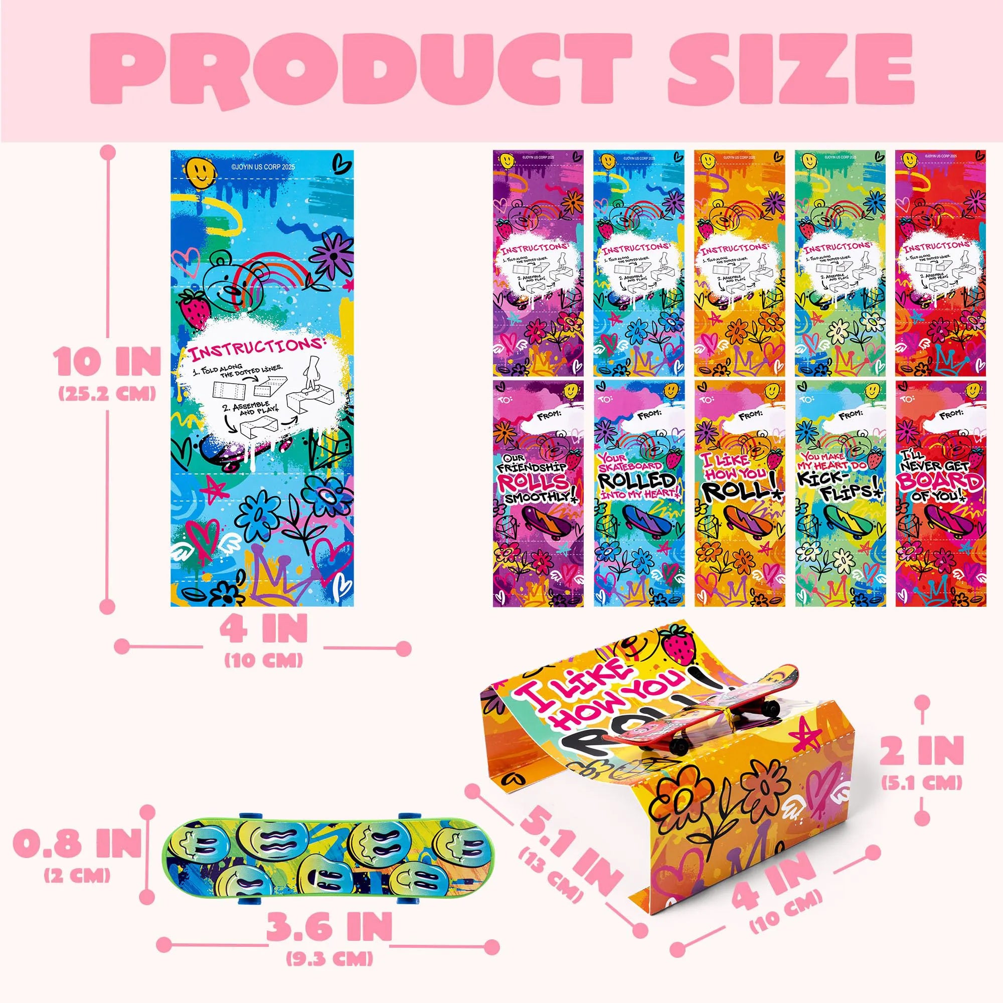 JOIN 28-Piece Valentine's Day Finger Skateboards with Cards for Kids, Party Favors