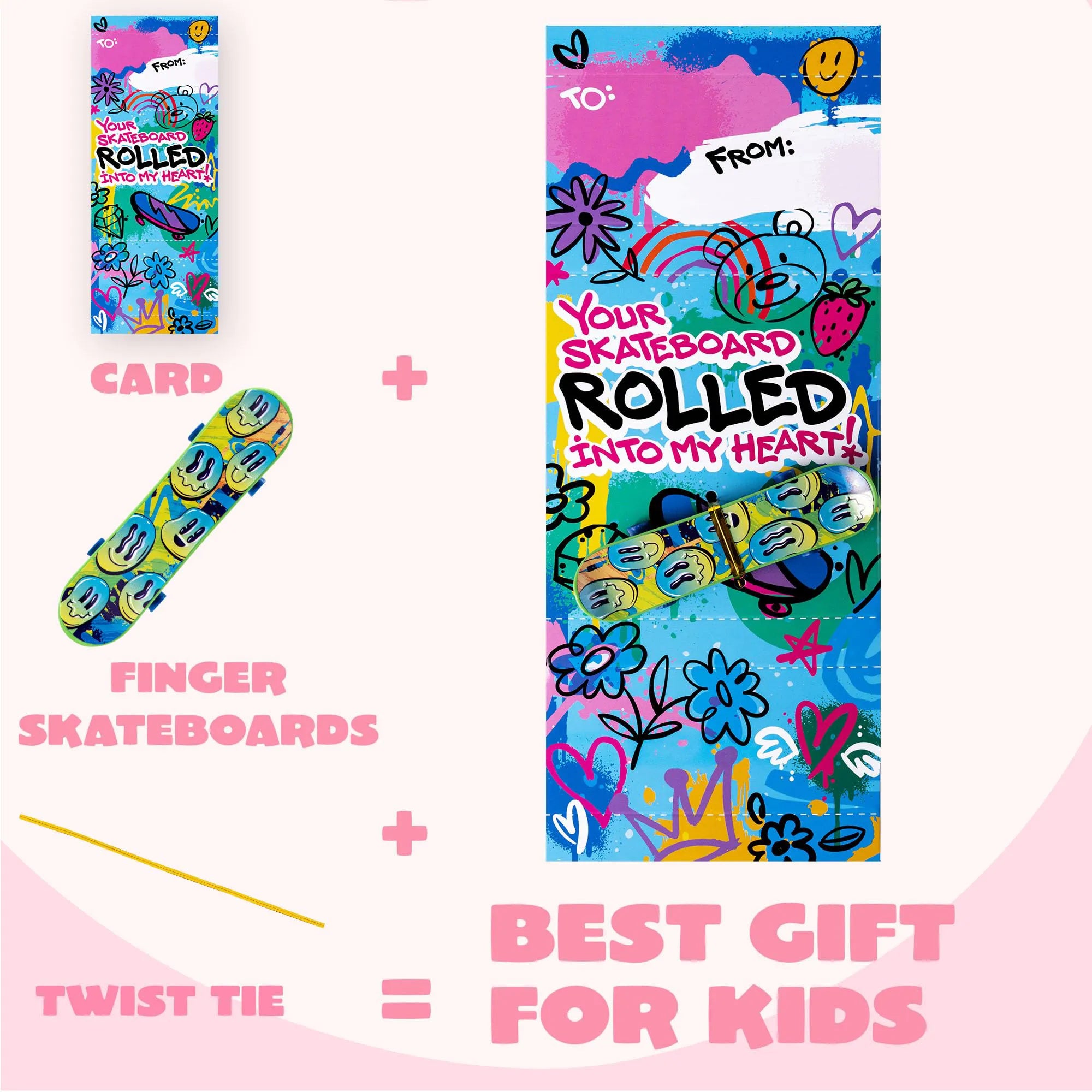 JOIN 28-Piece Valentine's Day Finger Skateboards with Cards for Kids, Party Favors