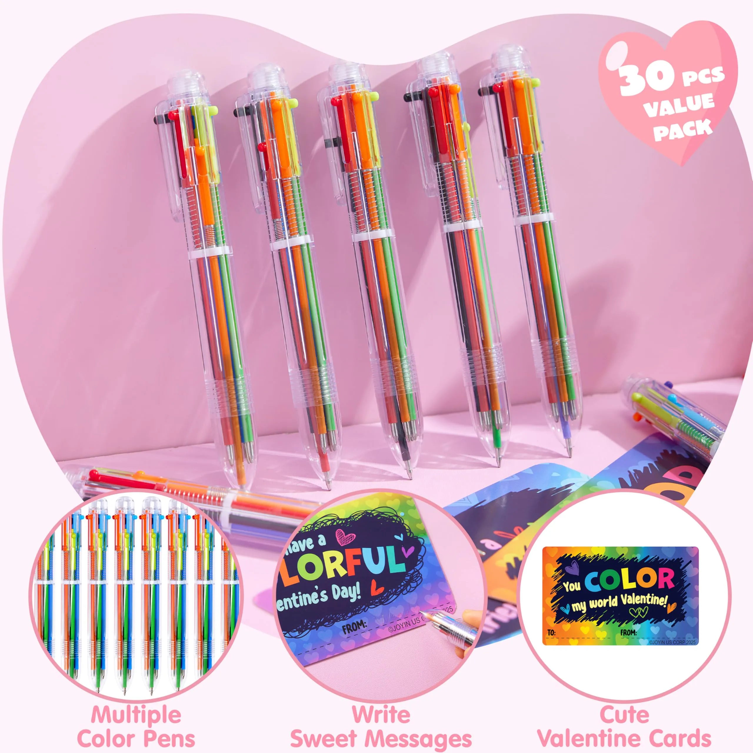 JOYIN 28-Piece Valentine's Day Multicolor Pen Set with Cards
