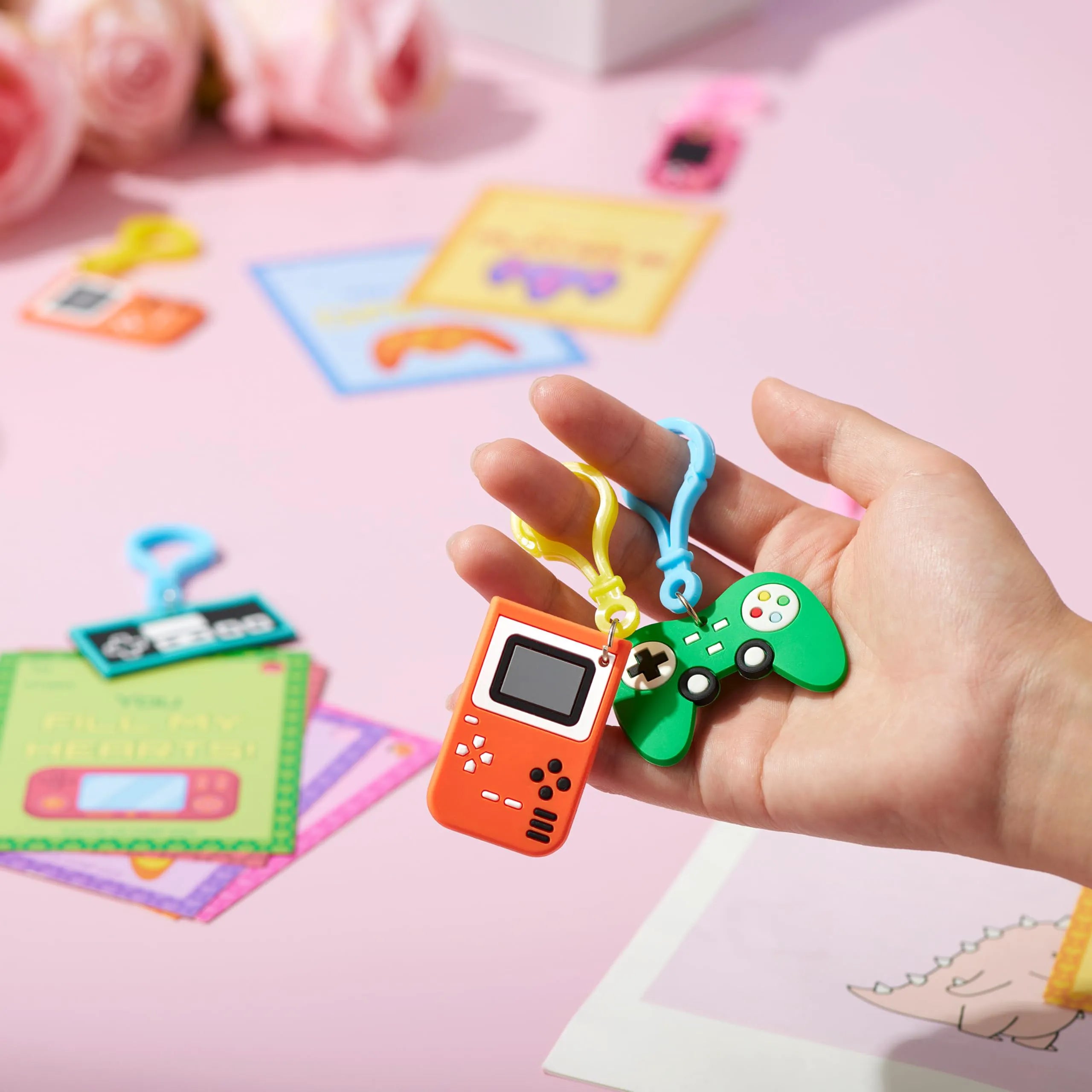 JOYIN 28 Pcs Video Game Keychains, Multi Colored Keychains & Cards with 7 Designs - Valentine's Day Gift
