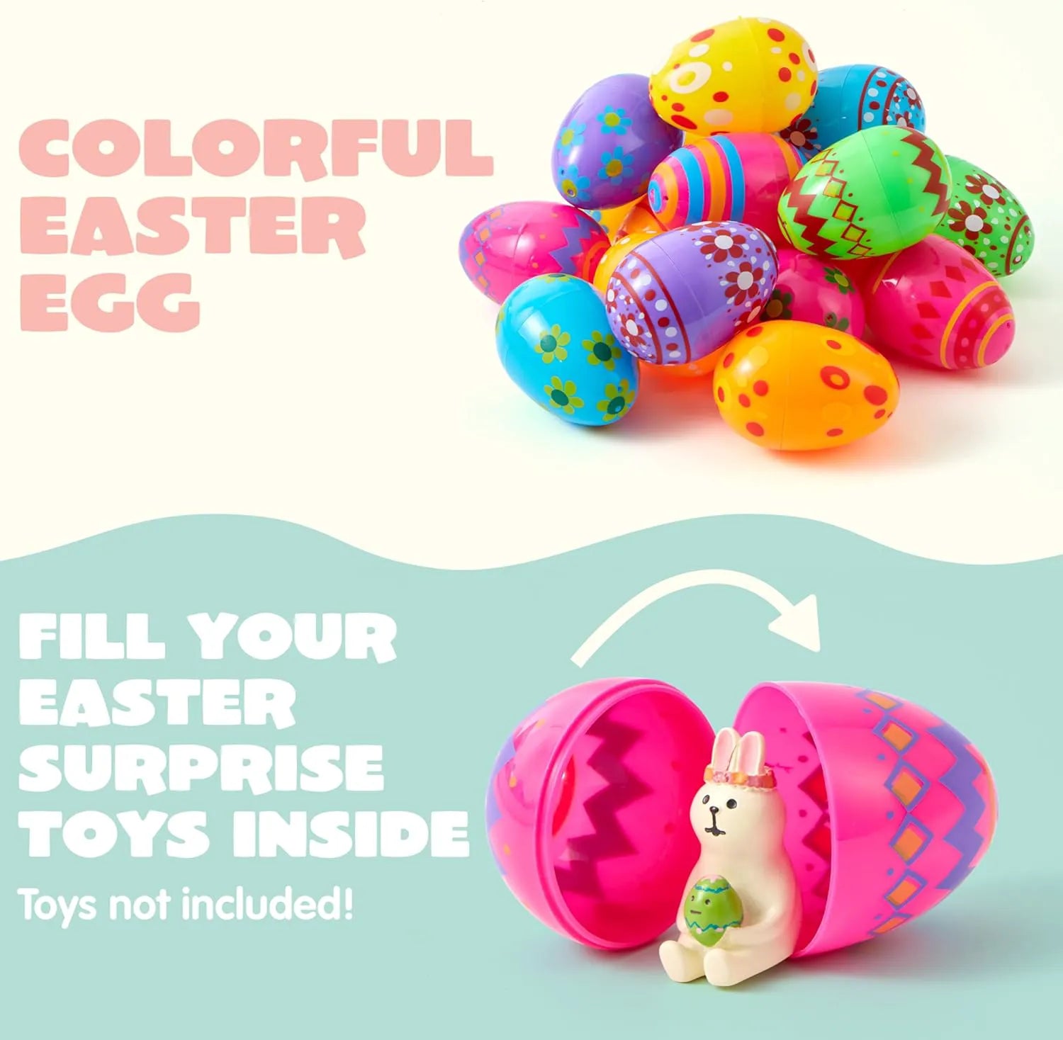 30 Pack 3.15-Inch Printed Plastic Empty Easter Eggs for Hunt & Party