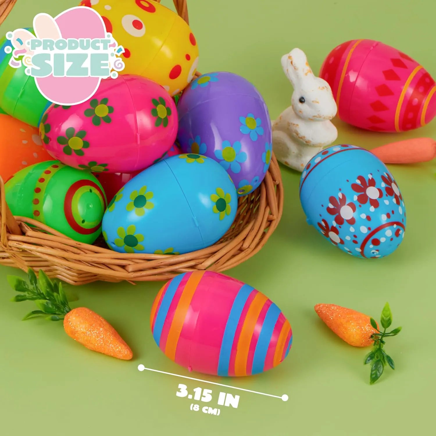 30 Pack 3.15-Inch Printed Plastic Empty Easter Eggs for Hunt & Party