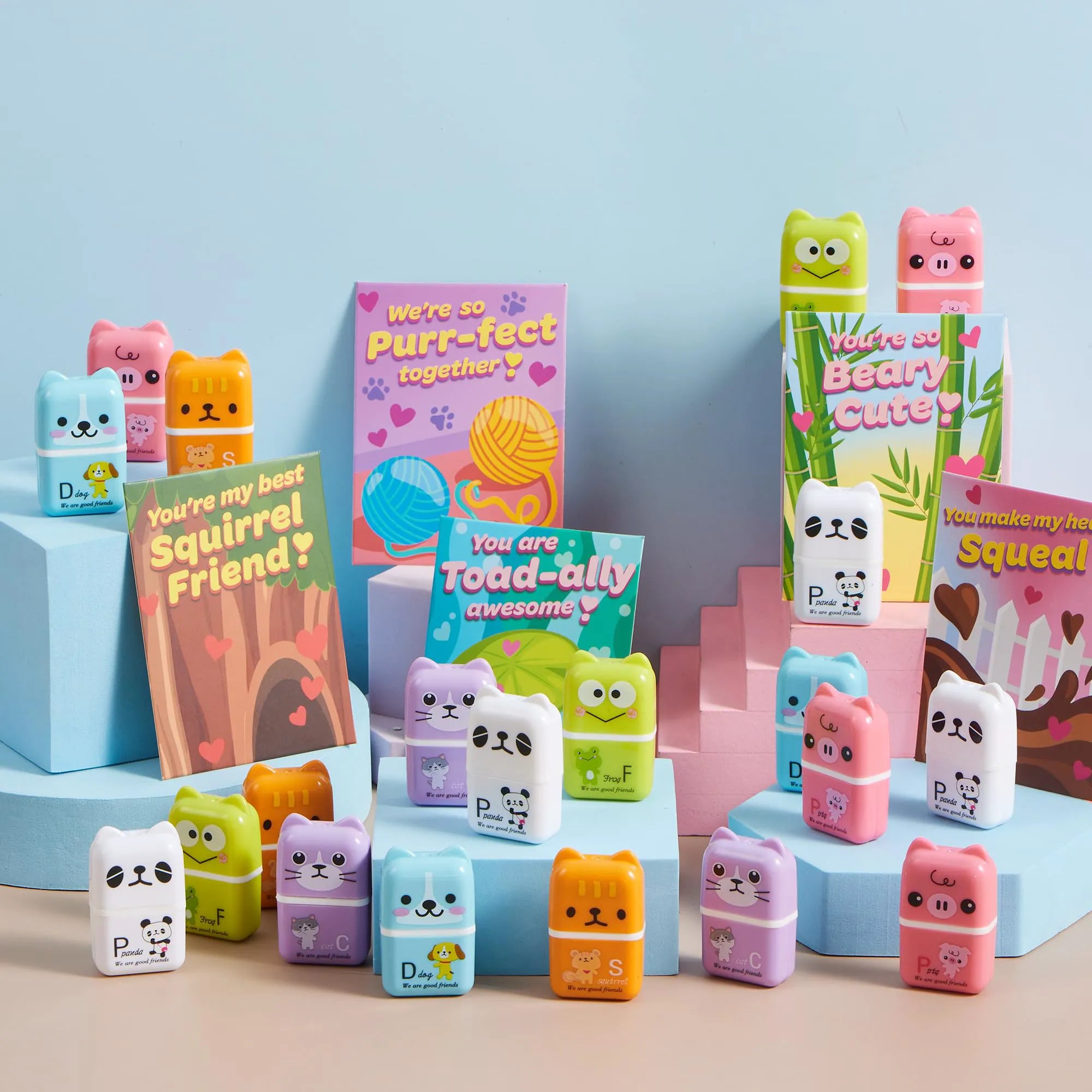 JOYIN 30-Pack Valentine's Day Animal Erasers with Clean Up Roller, Party Favor Gifts