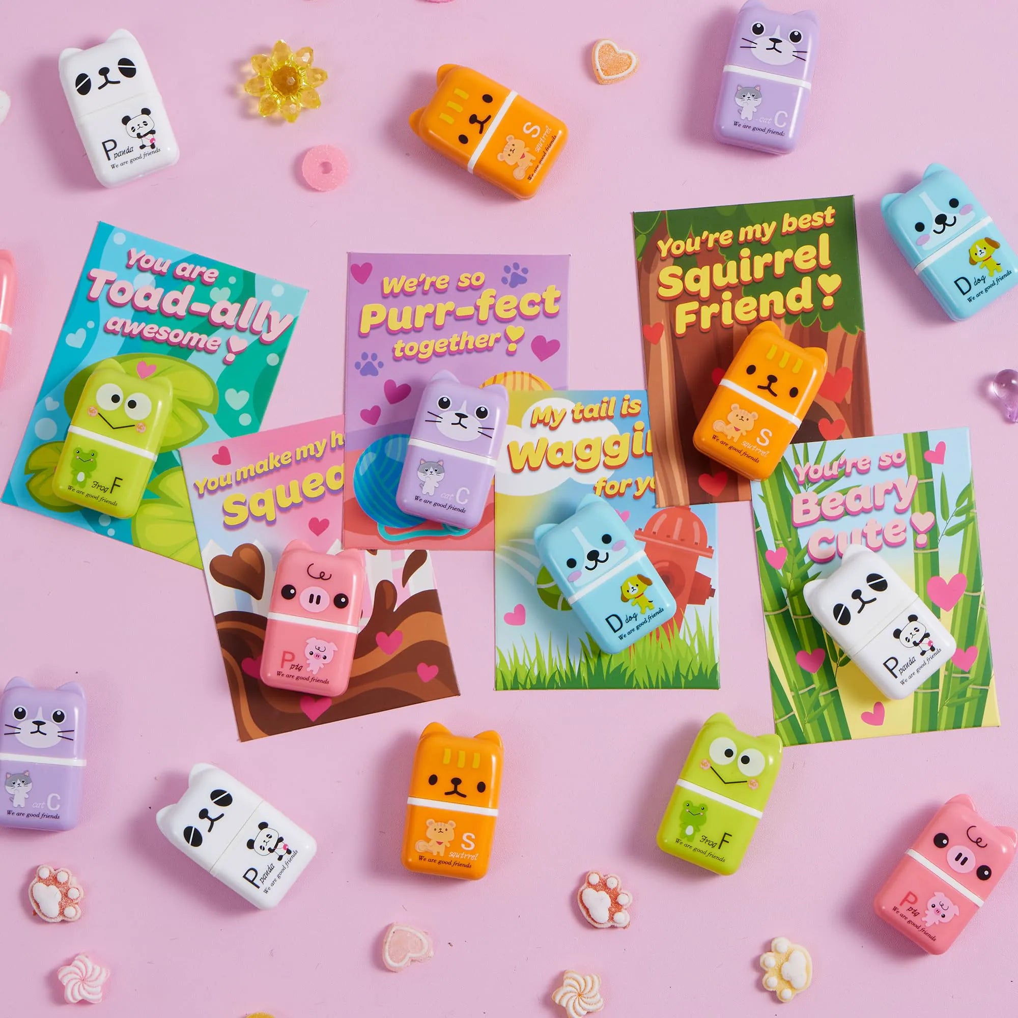 JOYIN 30-Pack Valentine's Day Animal Erasers with Clean Up Roller, Party Favor Gifts