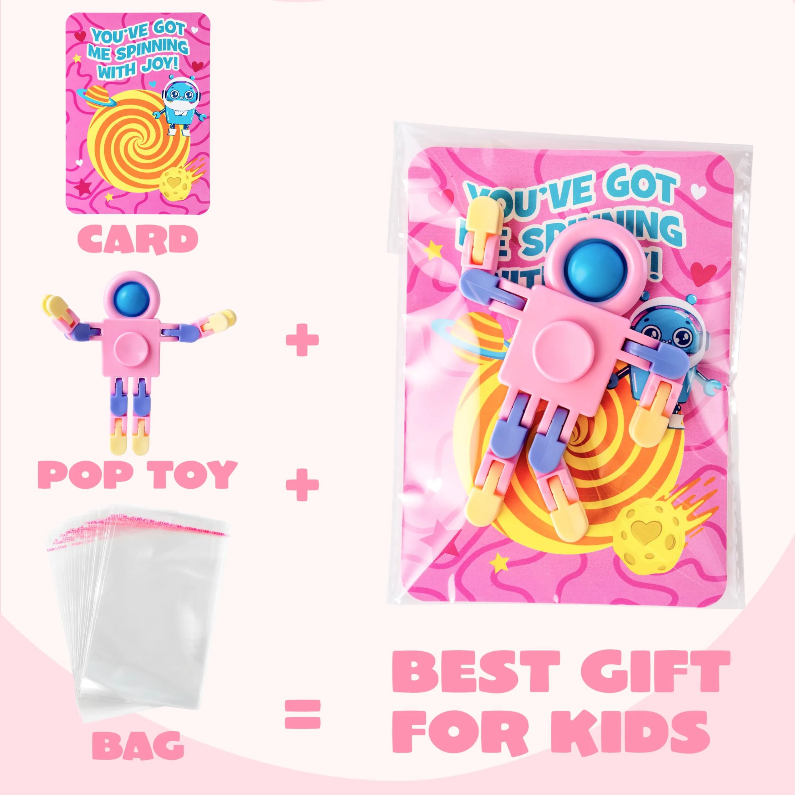 JOYIN 30 Packs Valentine's Day Pastel Robot Fidget Spinners with Cards