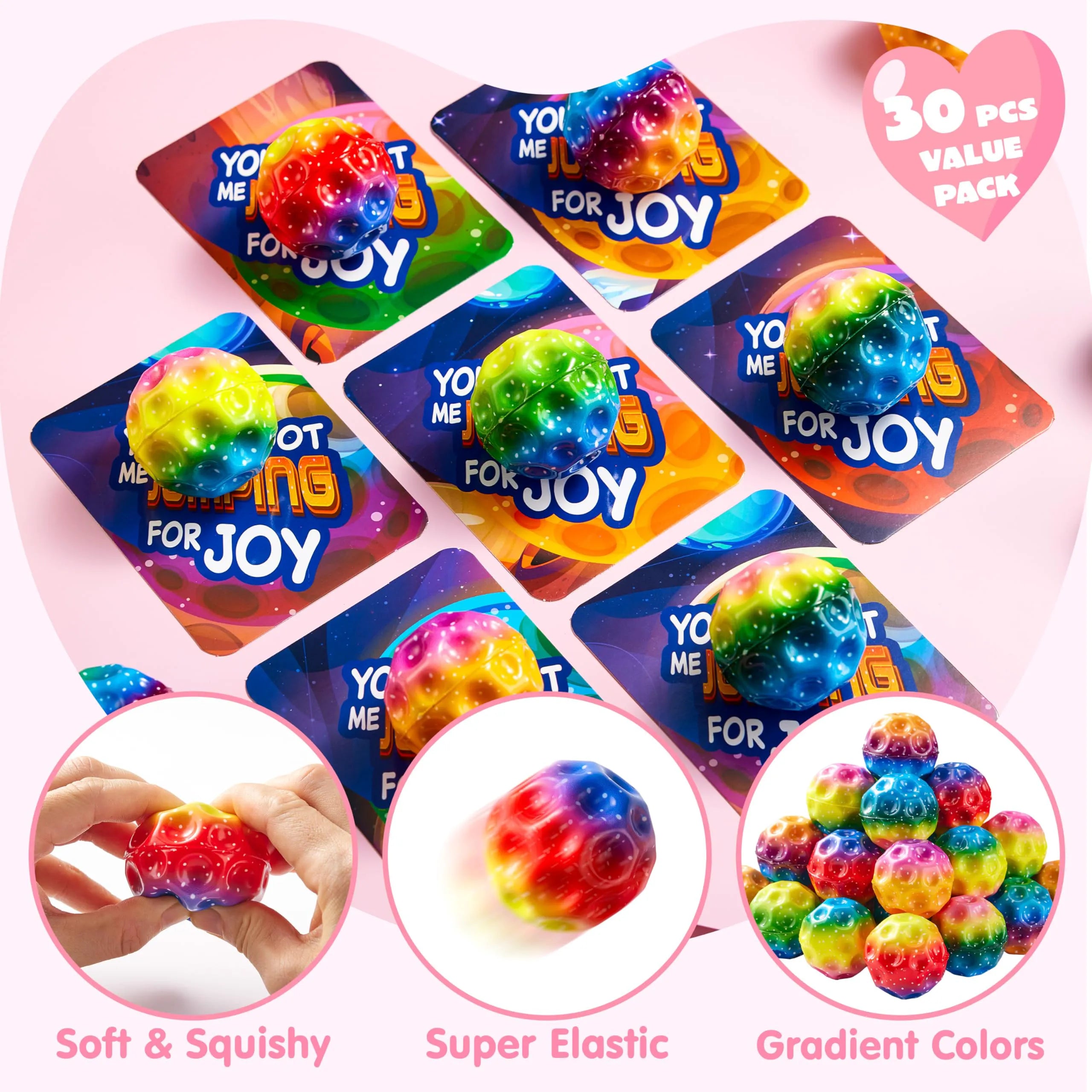 JOIN 30 Pcs Valentine's Day Super High Bouncy Balls with Valentine Cards