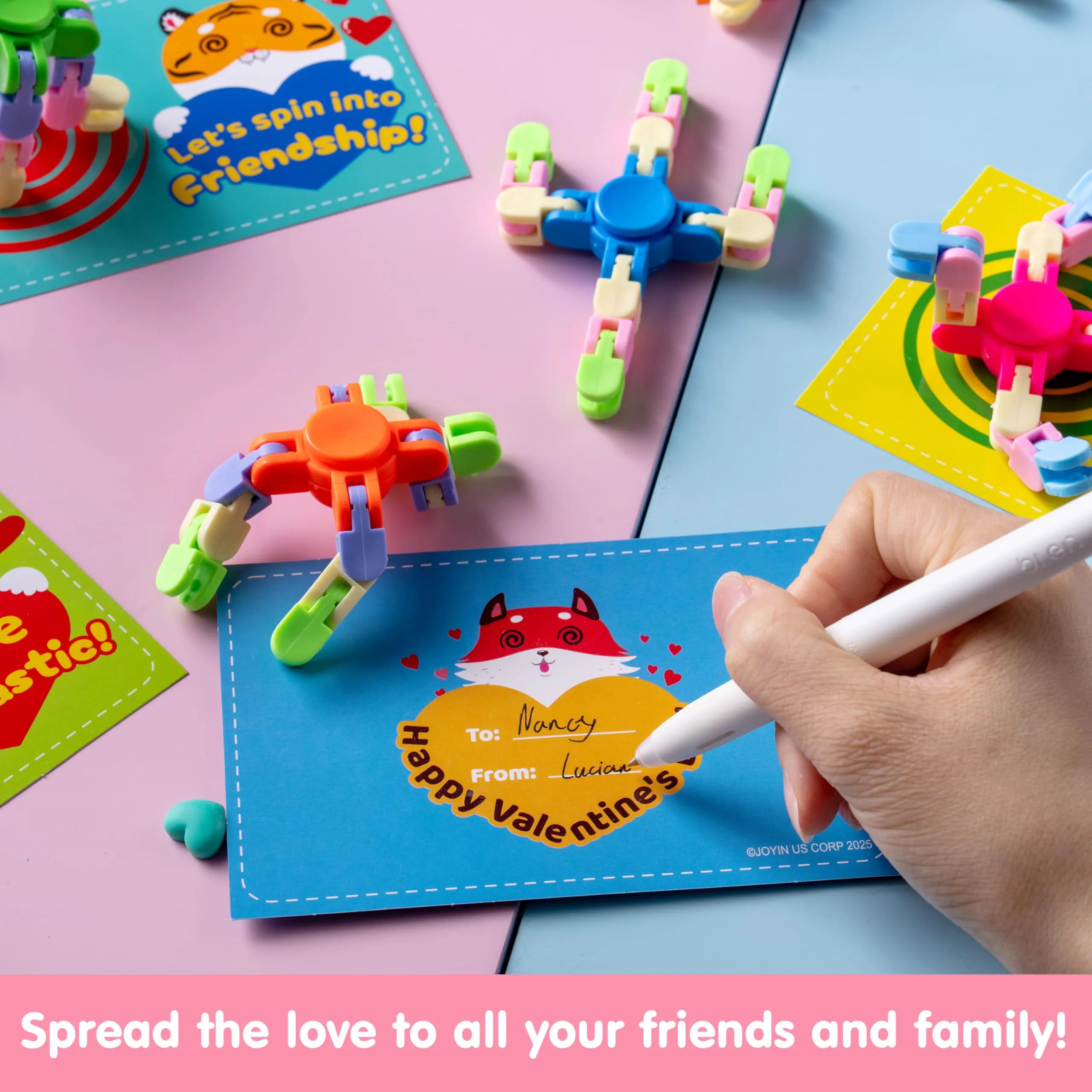 JOIN 30-Pack Valentine's Fidget Spinners with Gift Cards - Stress Relief Toys for Kids