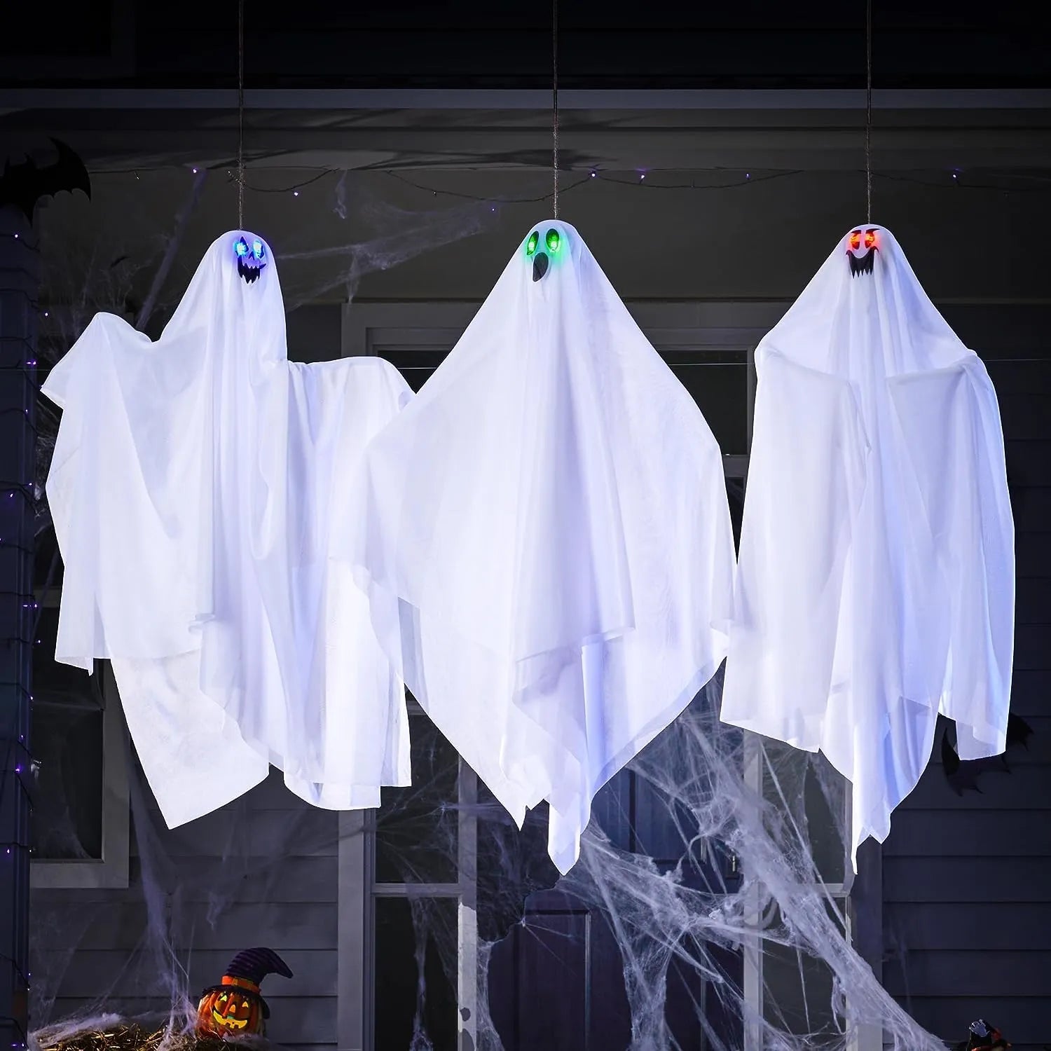 JOYIN 3-Pack 35.4-Inch Halloween Light-Up Hanging Ghost Decorations for Spooky Home Props