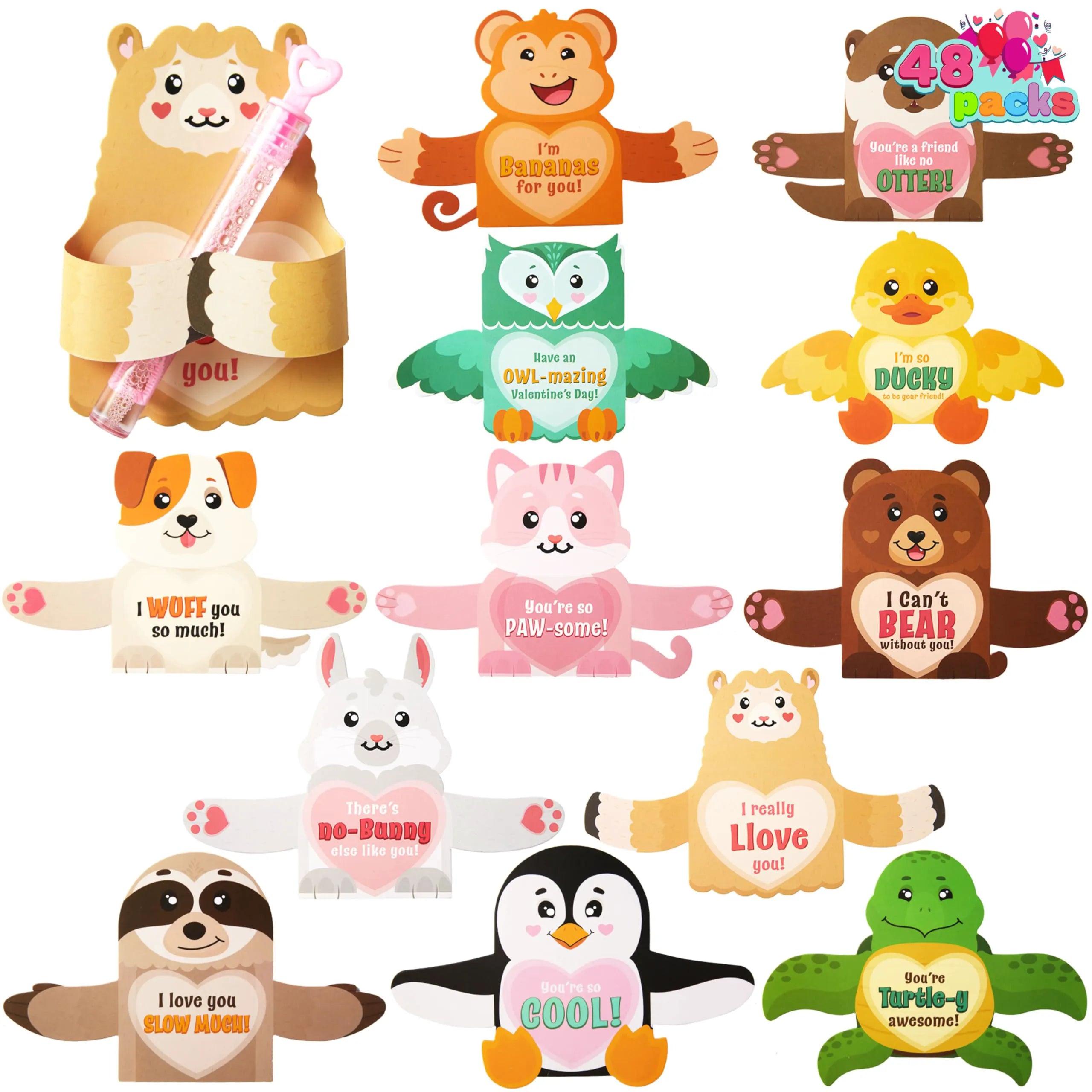 JOYIN 48-Pack Valentine's Day Greeting Cards with Candy Holders for Kids, Holiday Rewards & Prizes