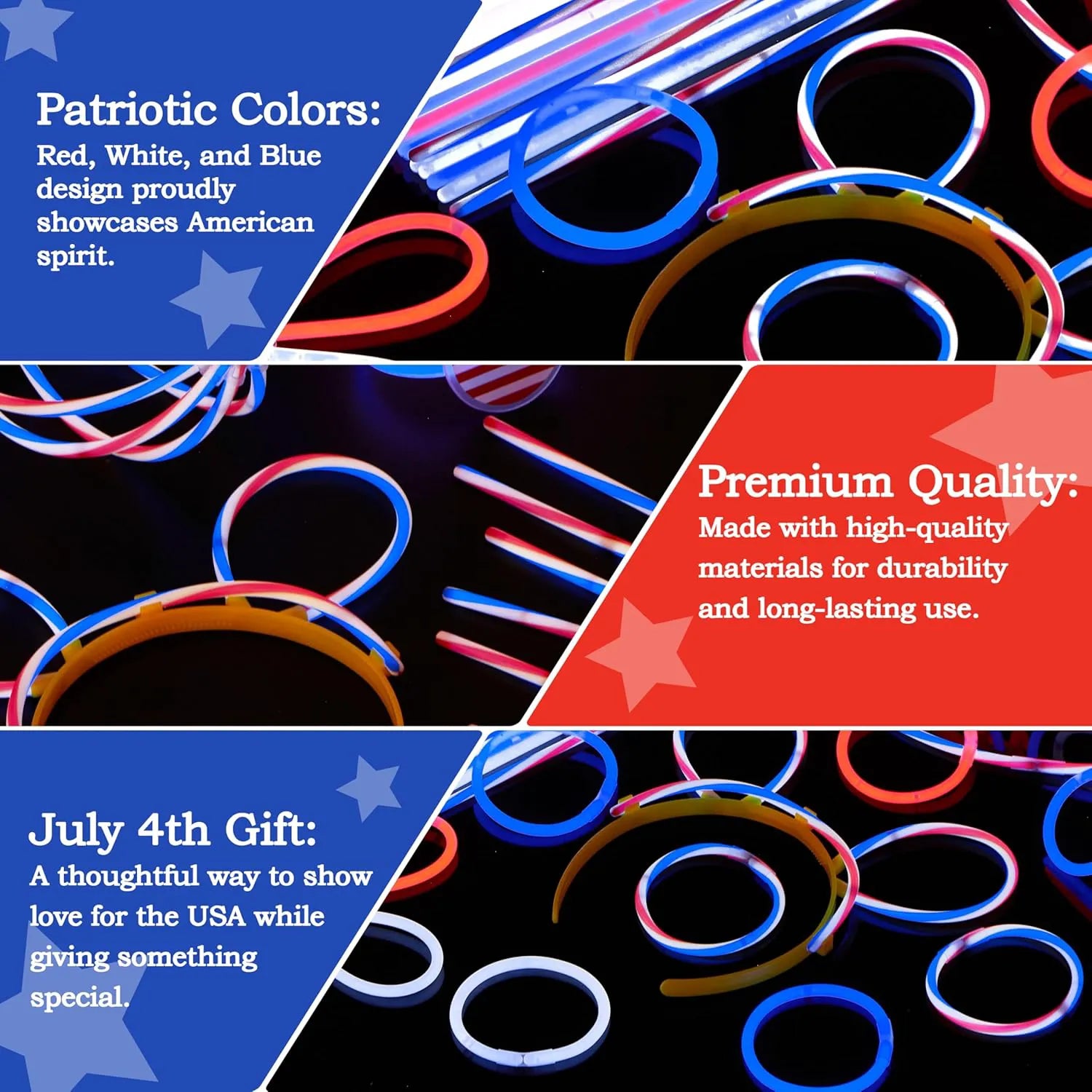 JOYIN 4th of July Patriotic Glow Sticks Bulk (120 Count)