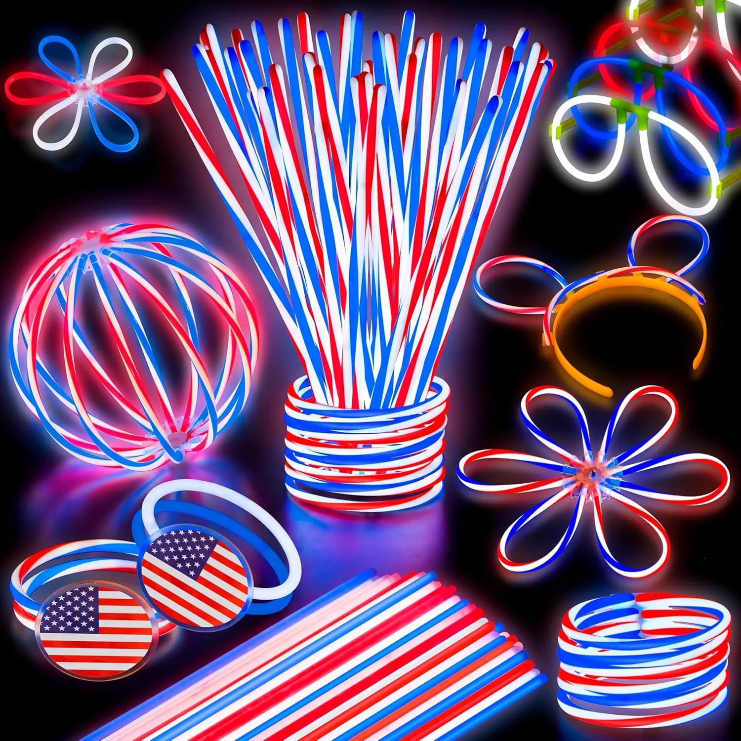 JOYIN 4th of July Patriotic Glow Sticks Bulk (120 Count)