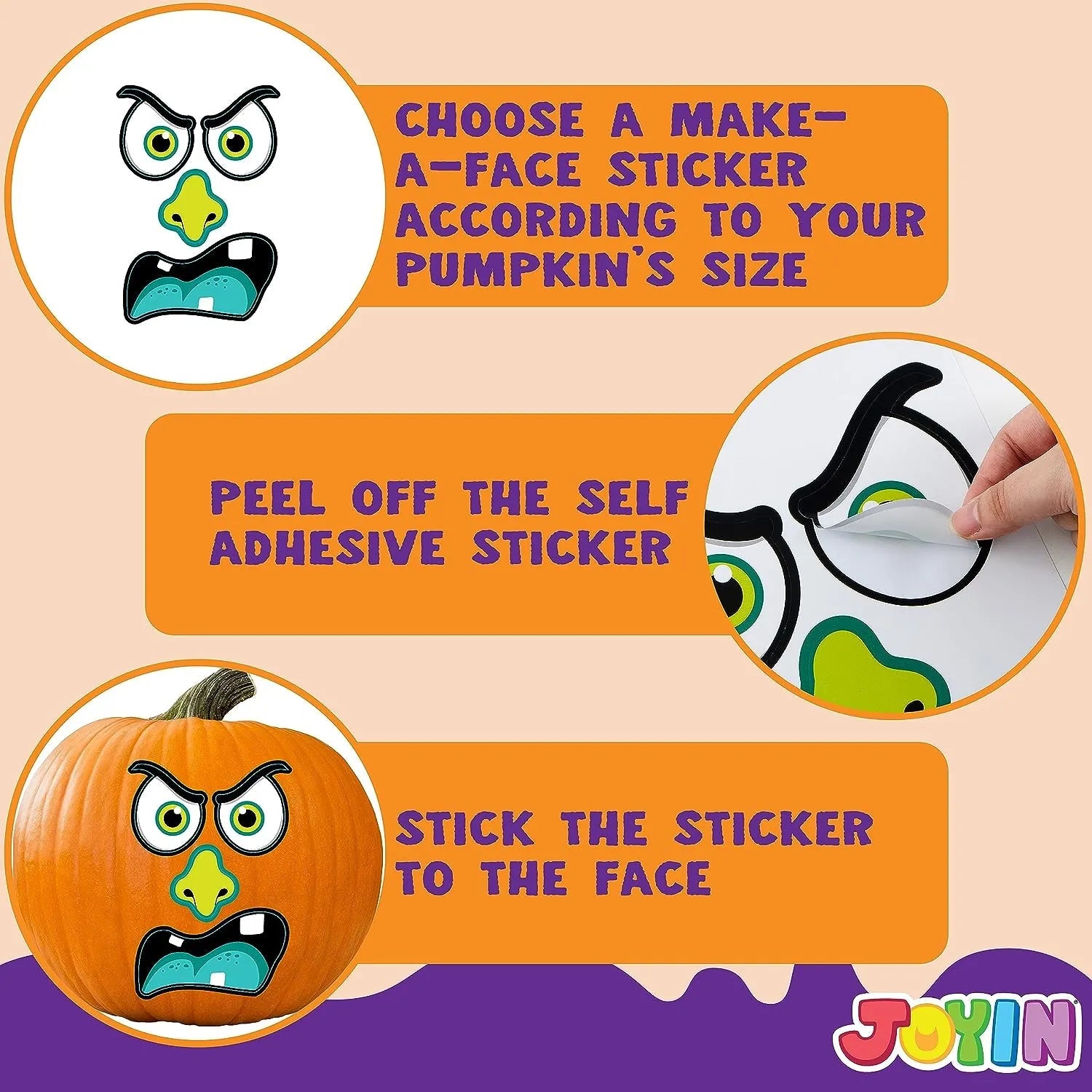 JOYIN 52-Piece Halloween Pumpkin Face Stickers for Party Decorations