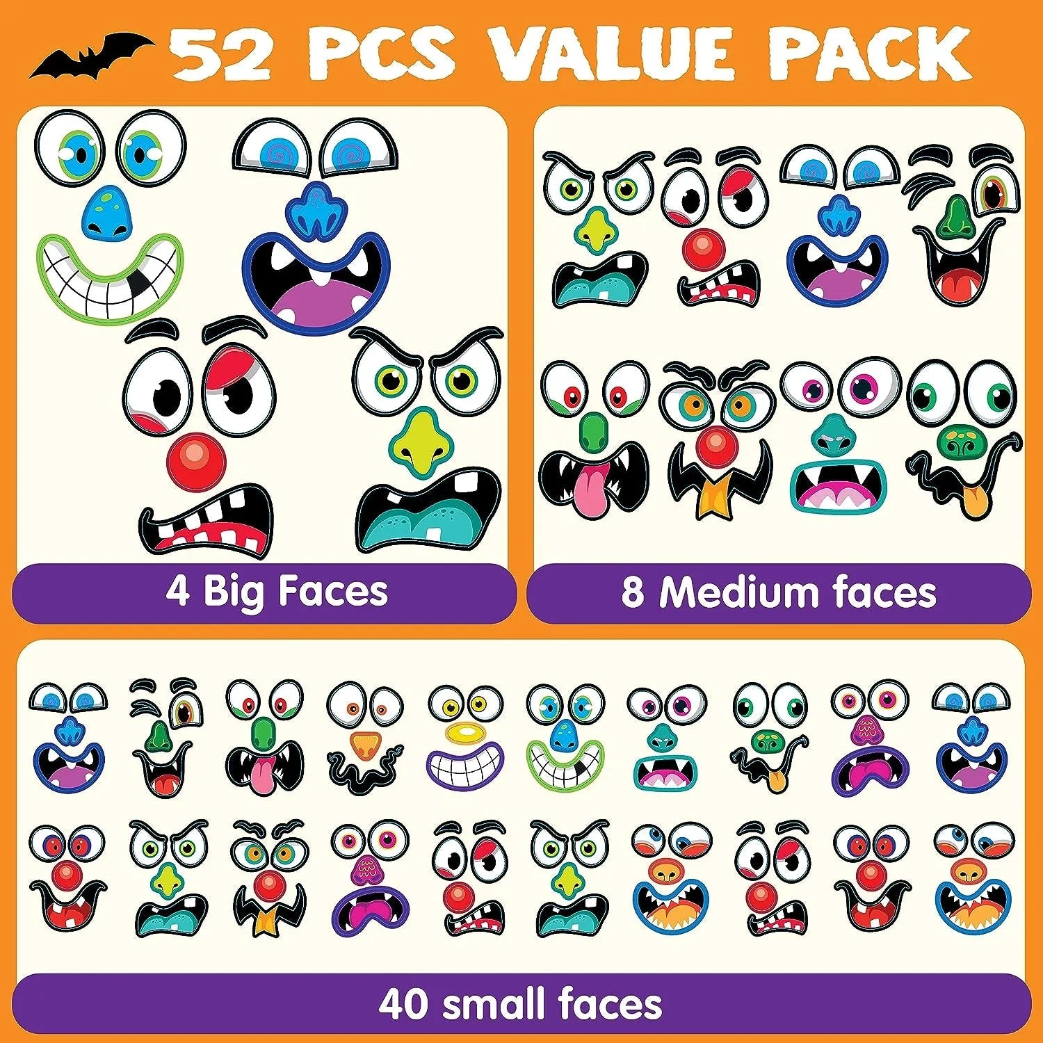 JOYIN 52-Piece Halloween Pumpkin Face Stickers for Party Decorations