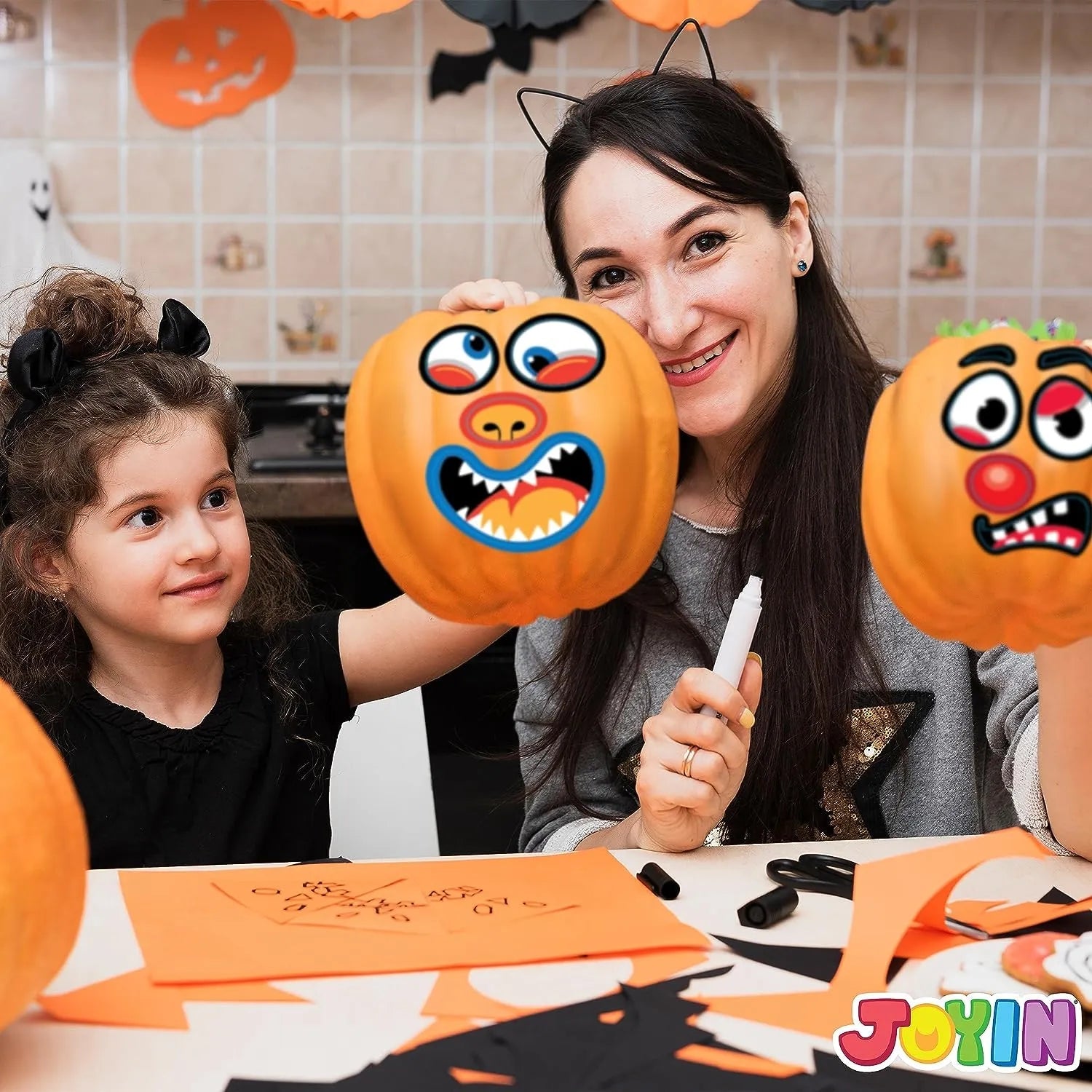 JOYIN 52-Piece Halloween Pumpkin Face Stickers for Party Decorations