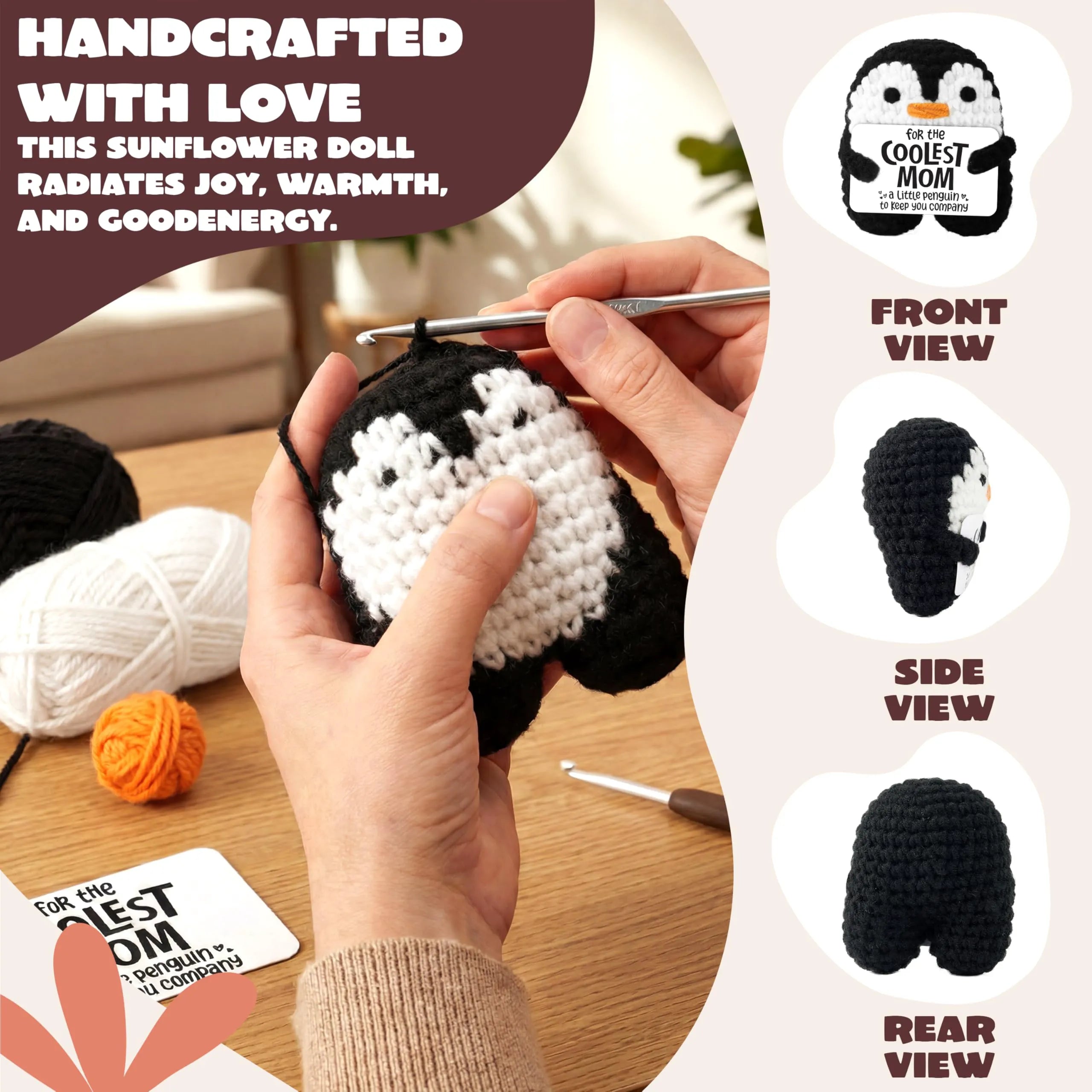 JOYIN Handmade Crochet Mini Penguin Doll with Card, Funny Gift for Mom