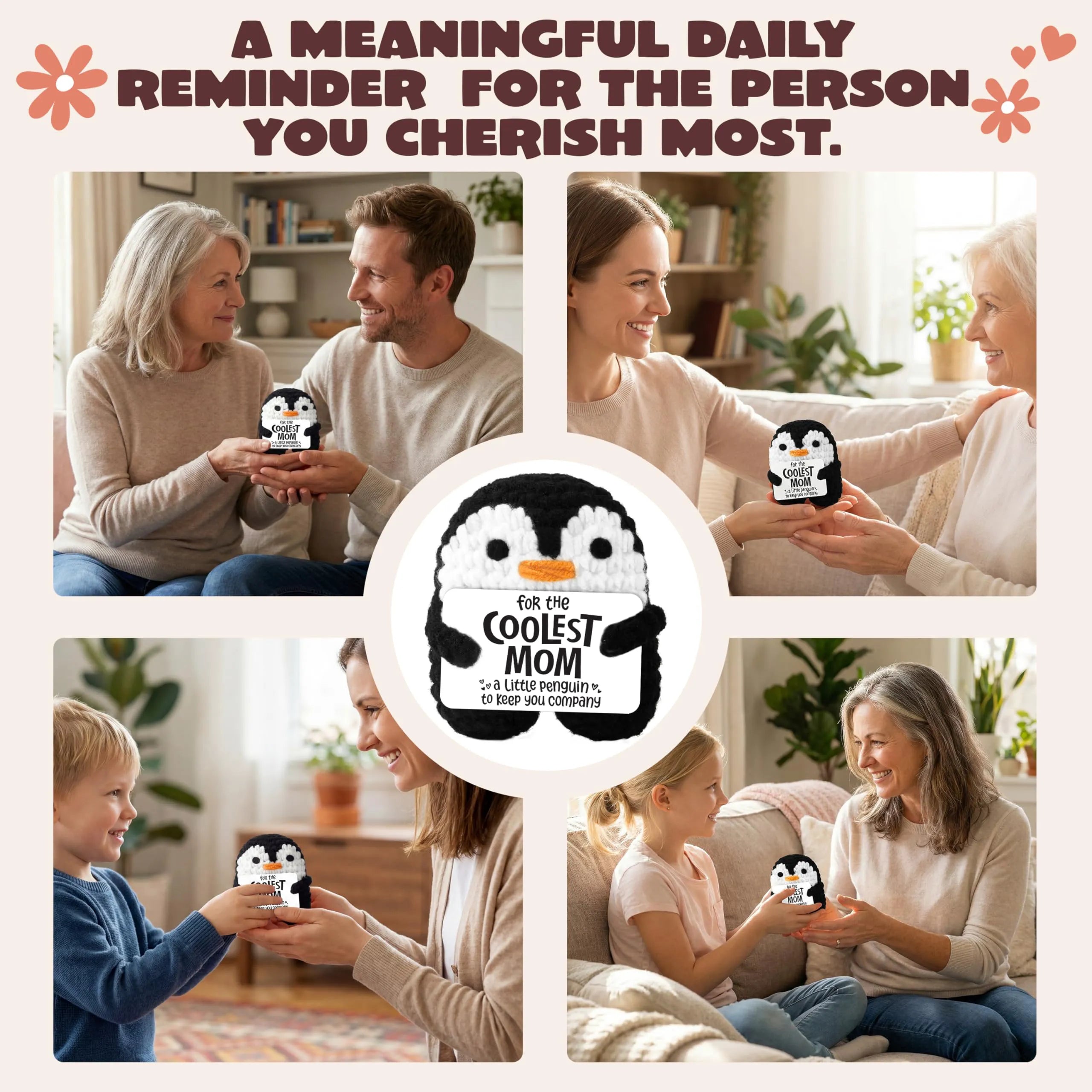 JOYIN Handmade Crochet Mini Penguin Doll with Card, Funny Gift for Mom