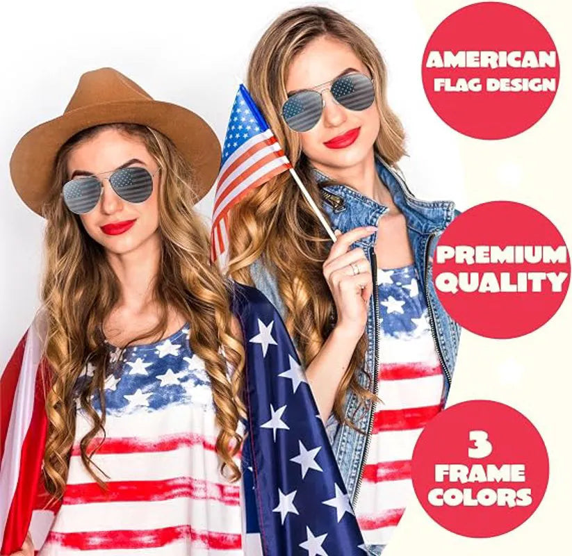 JOYIN Patriotic Sunglasses with Tri-Color Frames - 3 Pack for July 4th