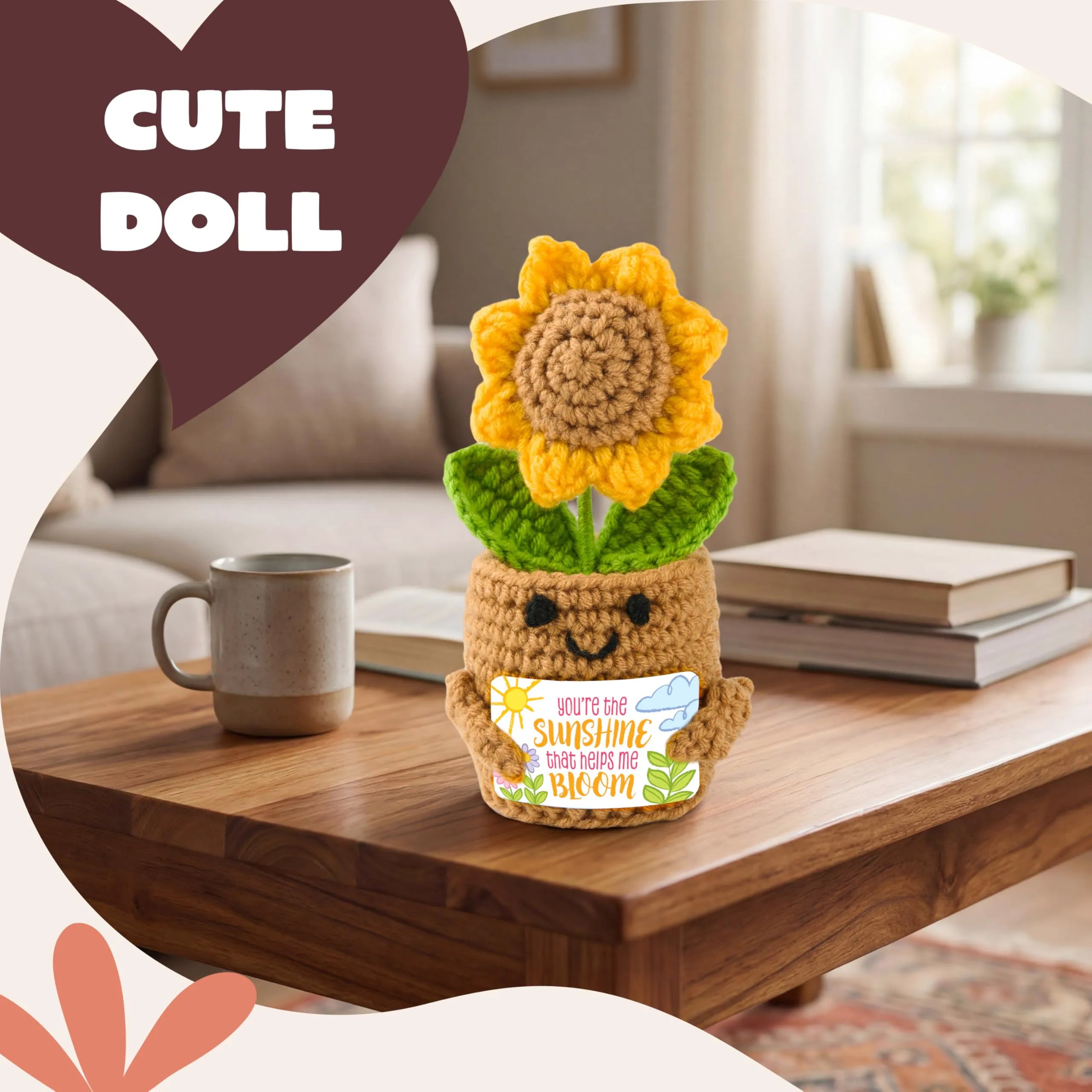 JOYIN Mini Sunflower Doll with Card, Funny Gift for Mom or Dad