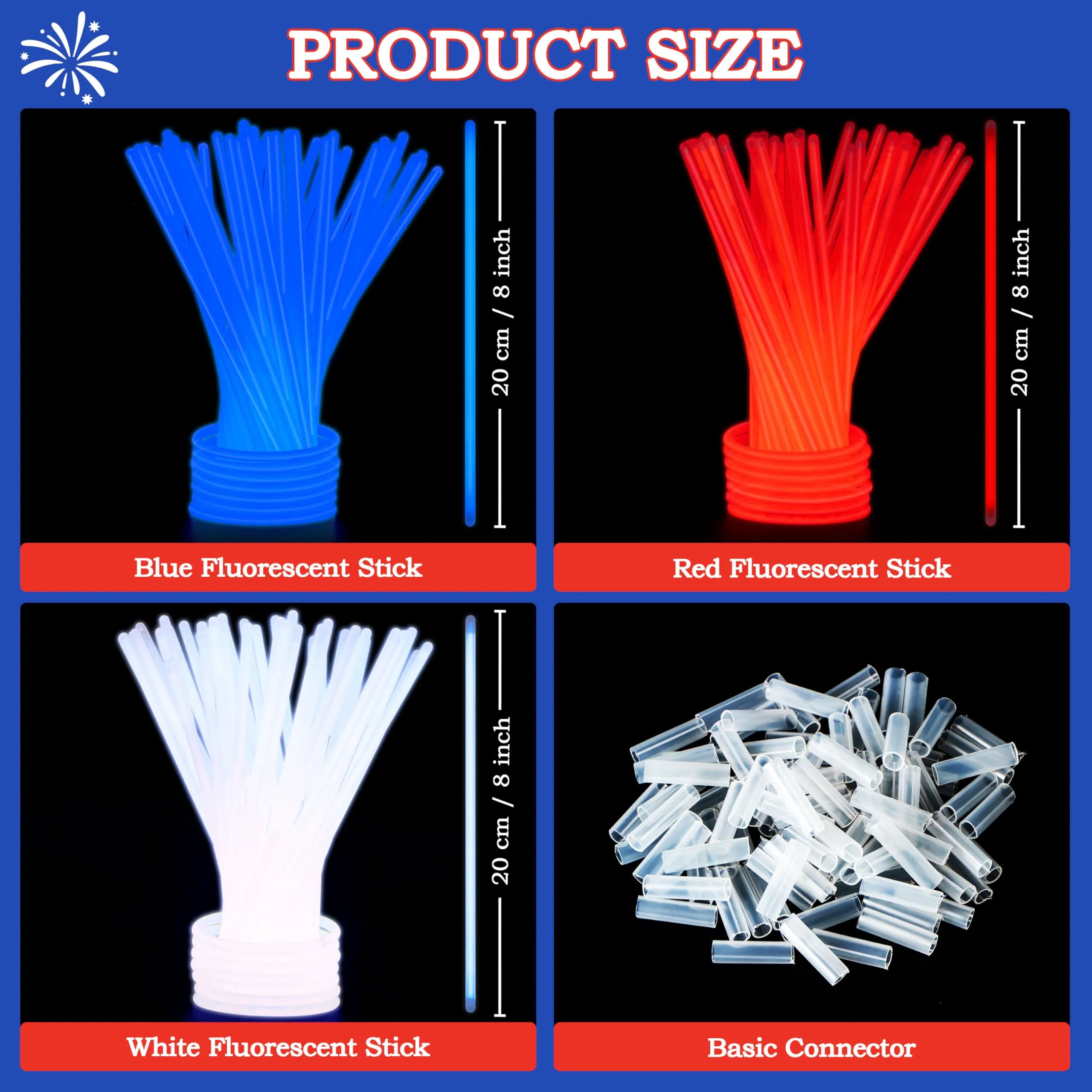 JOIN Patriotic Glow Sticks Party Pack - 200 Pcs Red, White & Blue
