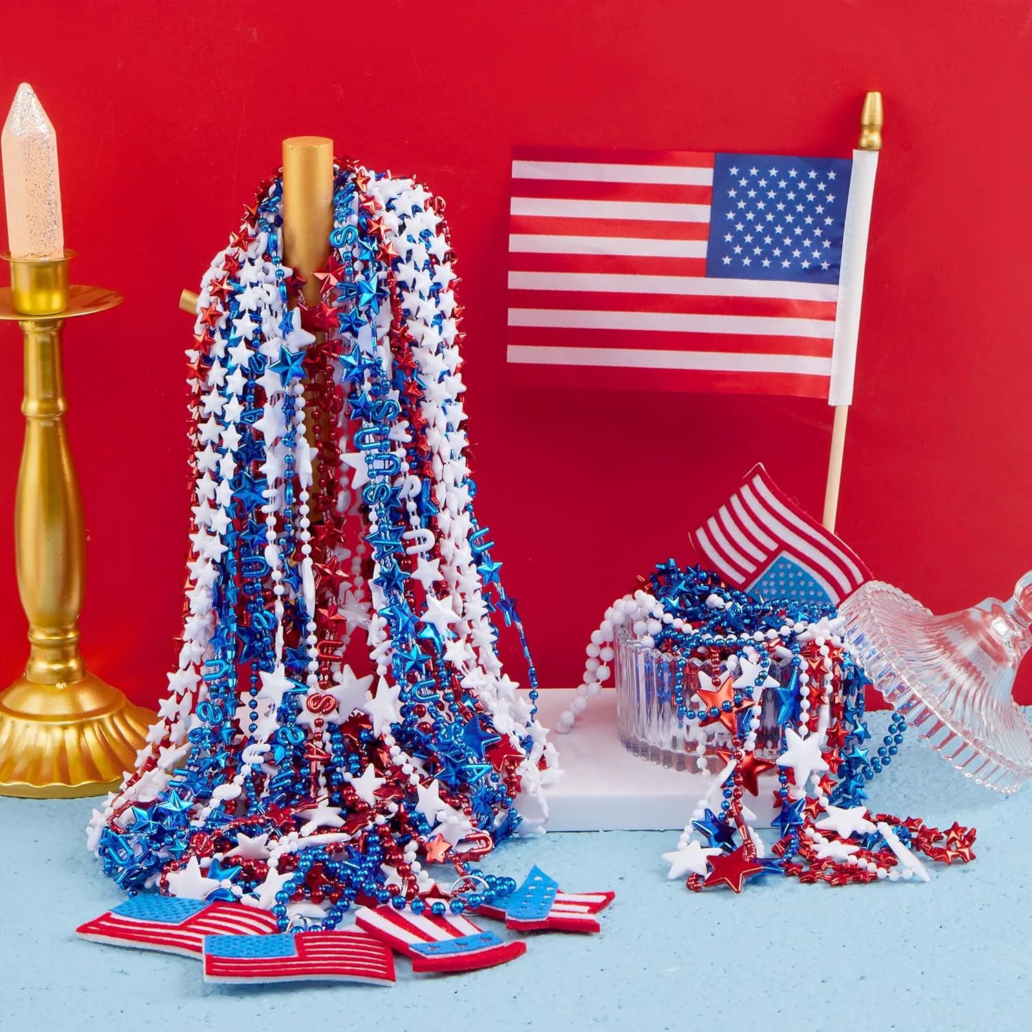 JOYIN Patriotic 4th of July Beaded Necklaces with Holiday Pendants (24 Pack)