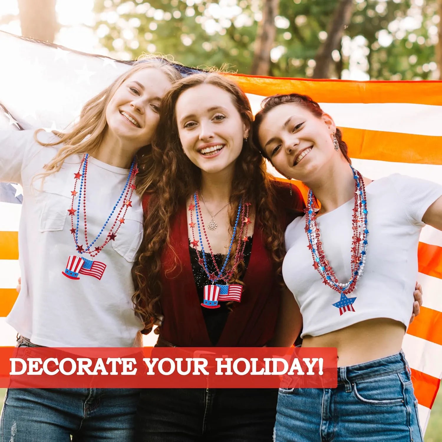 JOYIN Patriotic 4th of July Beaded Necklaces with Holiday Pendants (24 Pack)