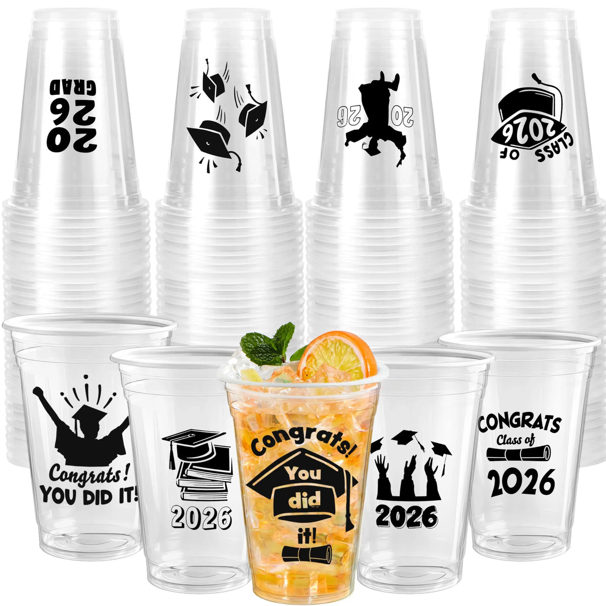 24 Pack 2026 Graduation Plastic Cups, Black 16oz Disposable Party Decorations