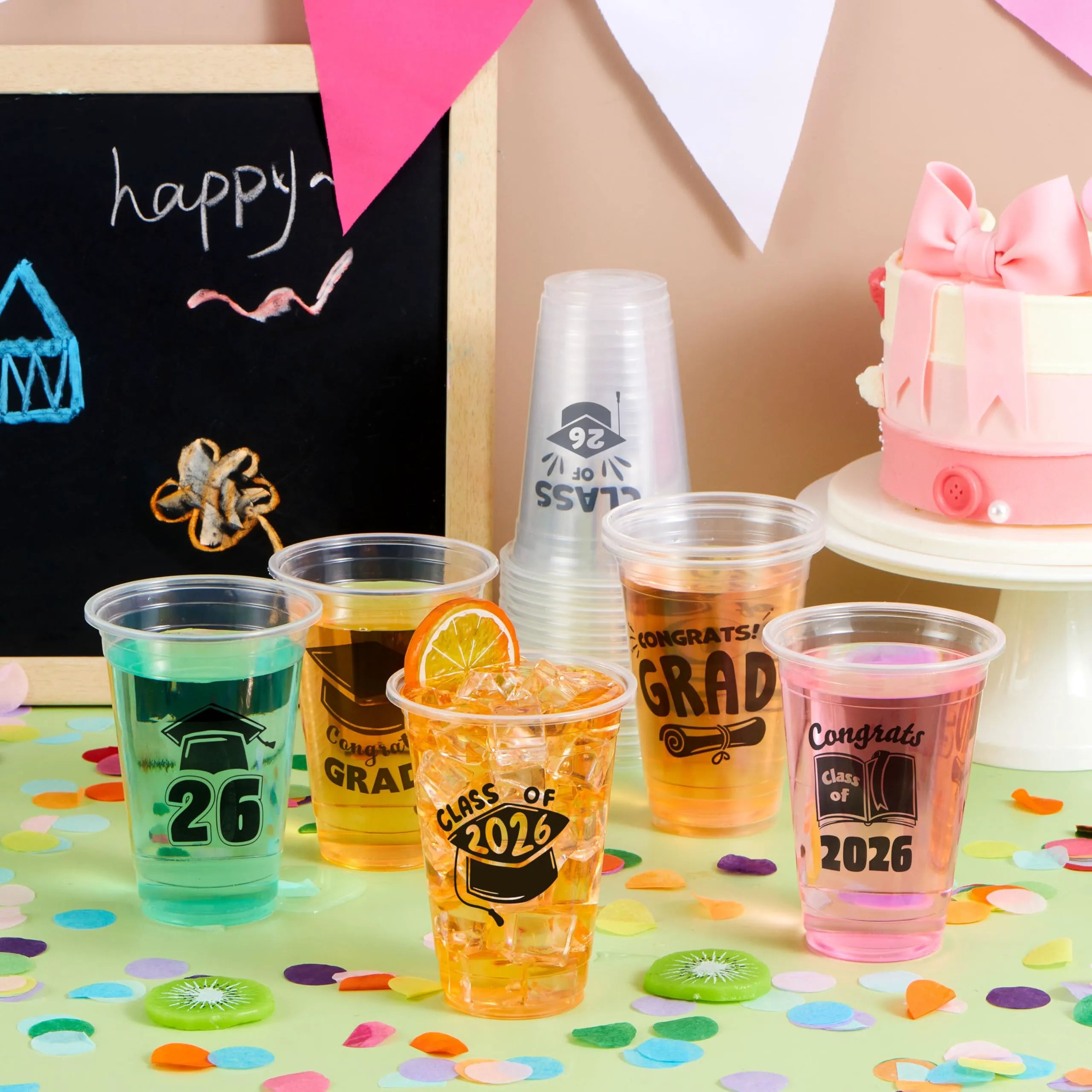 24 Pack 2026 Graduation Plastic Cups, Black 16oz Disposable Party Decorations