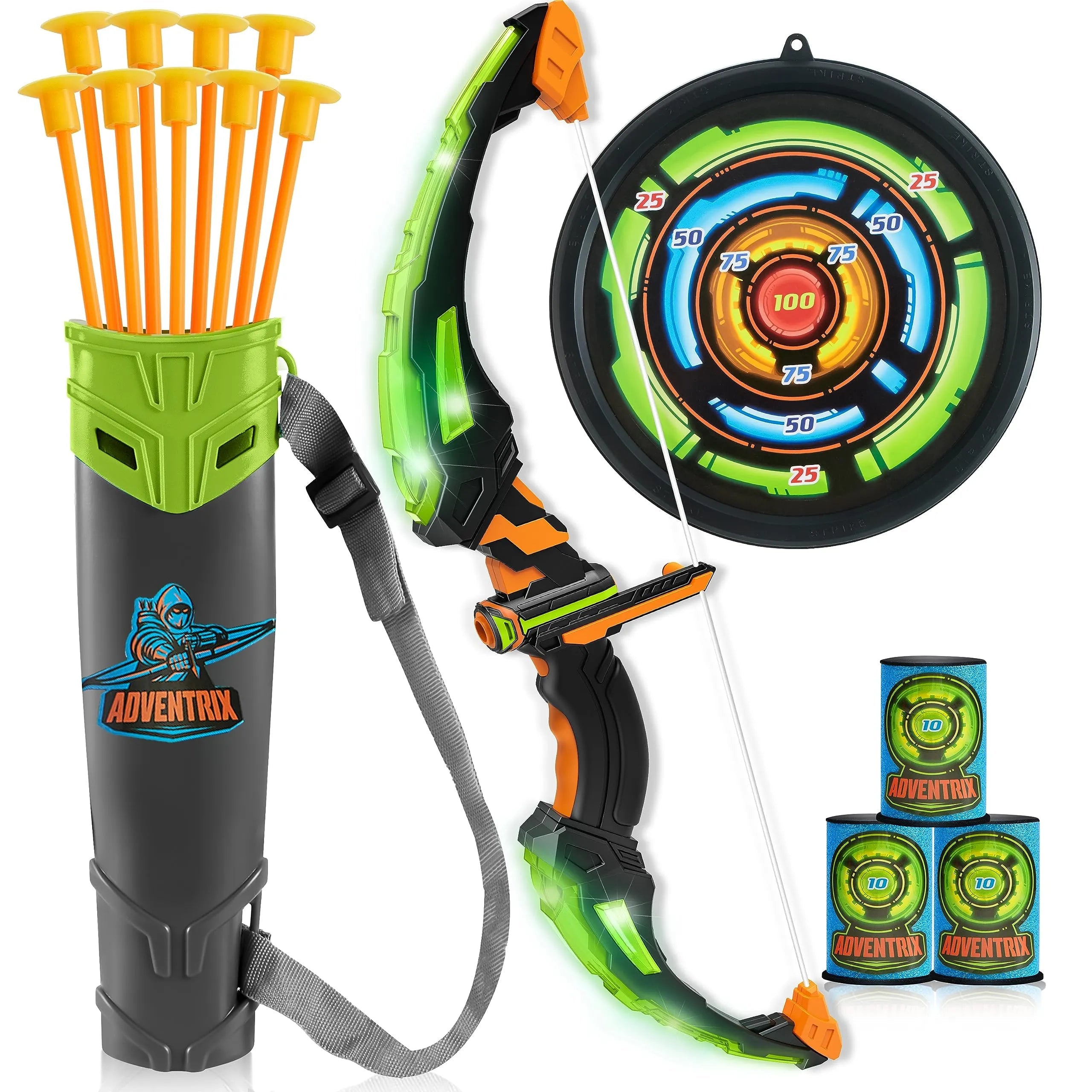 Kids LED Light-Up Archery Toy Set with Suction Cup Arrows, Target & Arrow Case