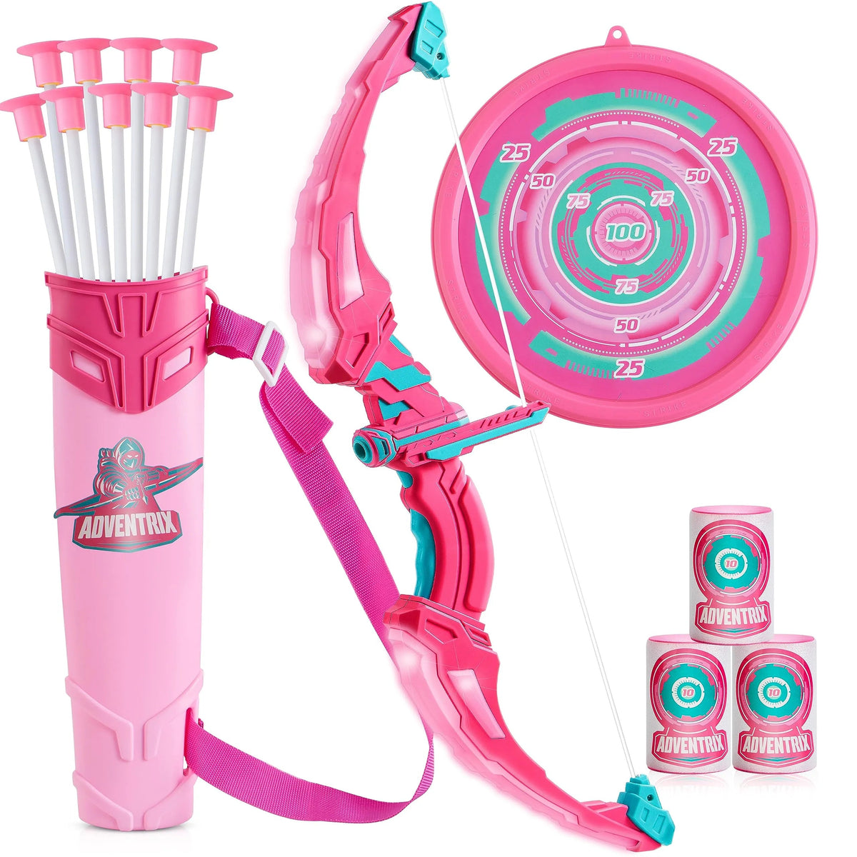 Kids LED Light-Up Archery Toy Set with Suction Cup Arrows, Target & Arrow Case