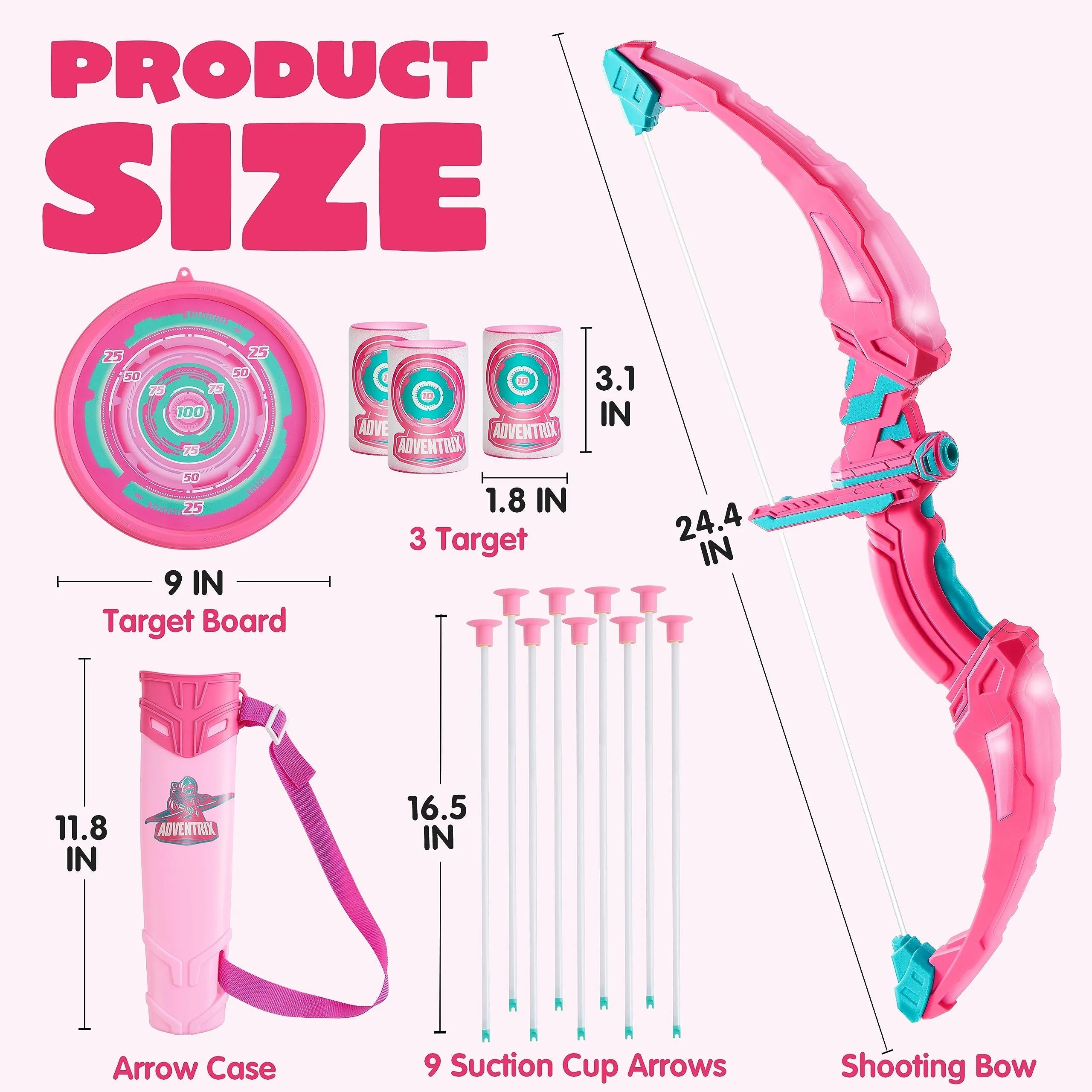 Kids LED Light-Up Archery Toy Set with Suction Cup Arrows, Target & Arrow Case