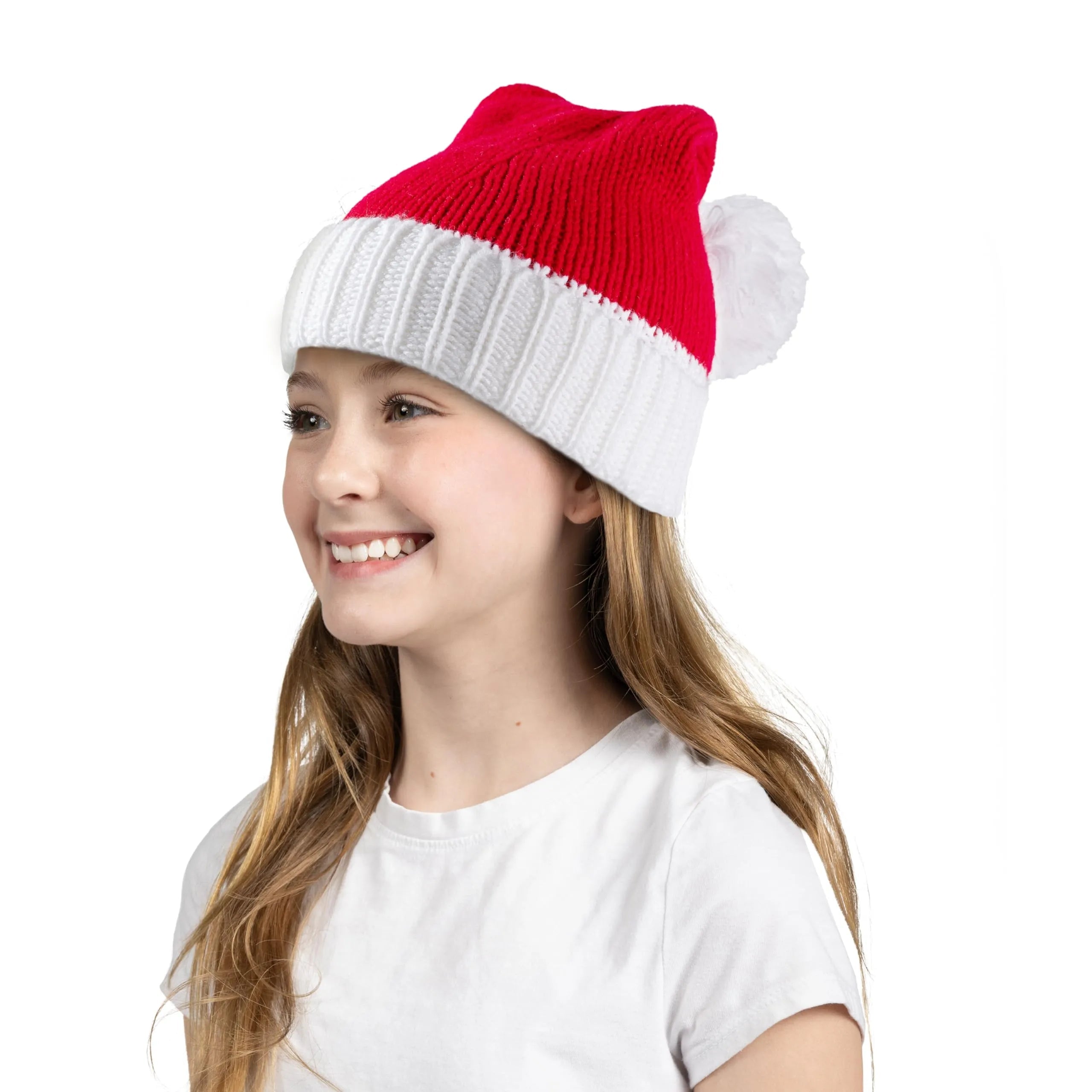 Cozy Knit Christmas Beanie for Kids with Pom Poms