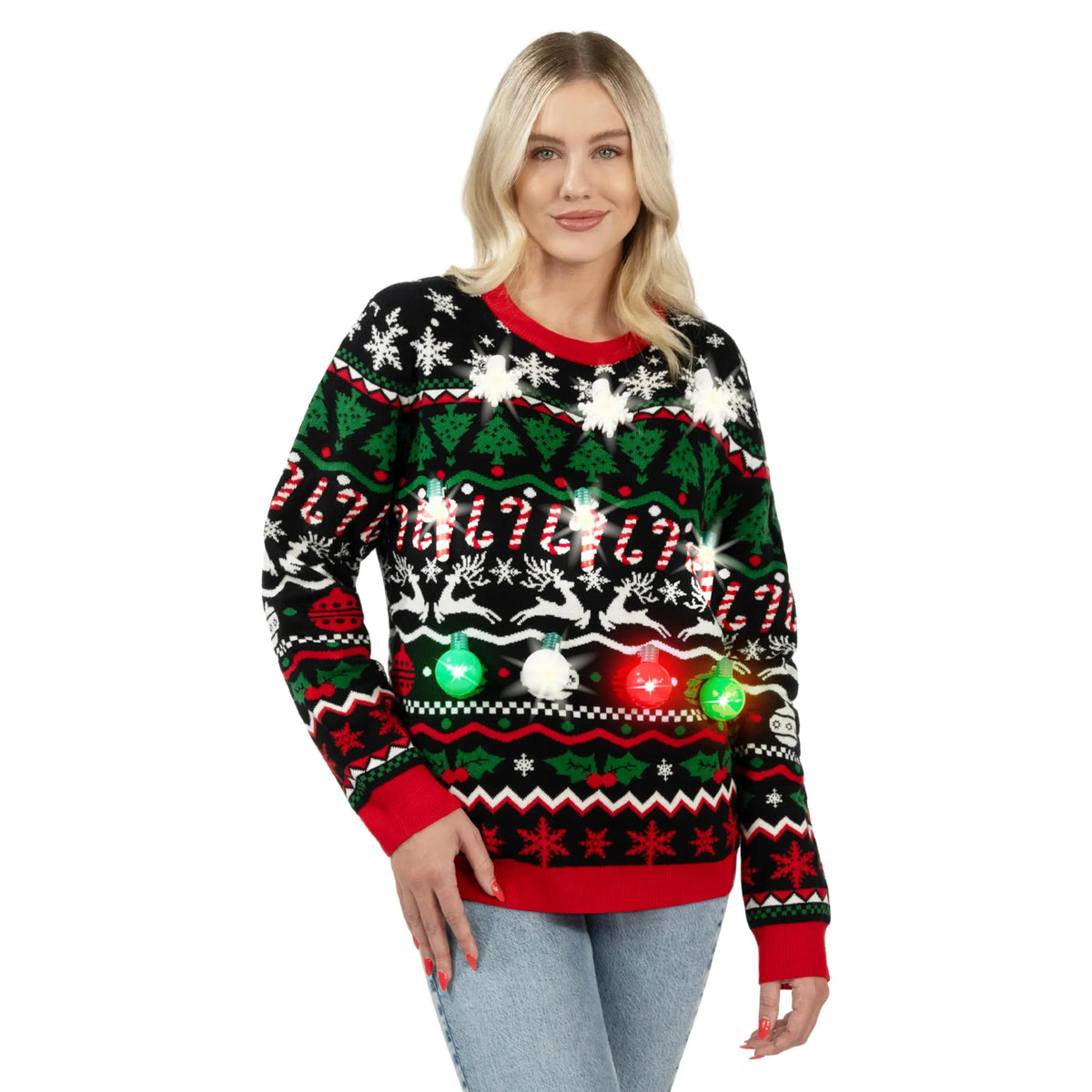 LED Ugly Christmas Sweater with Built-in Light Bulbs for Men and Women