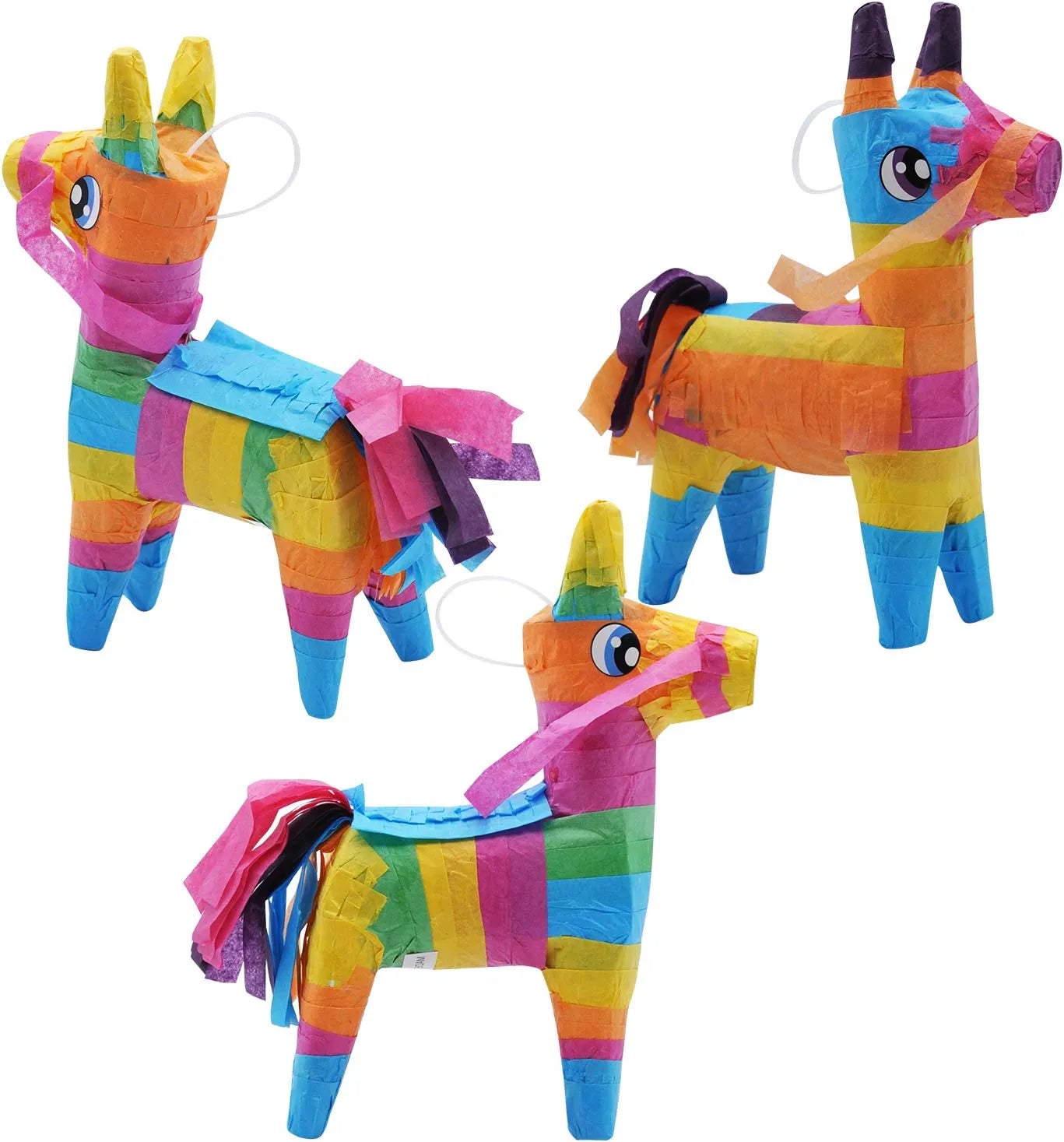 Rainbow Mini Donkey Piñatas, 3 Pack