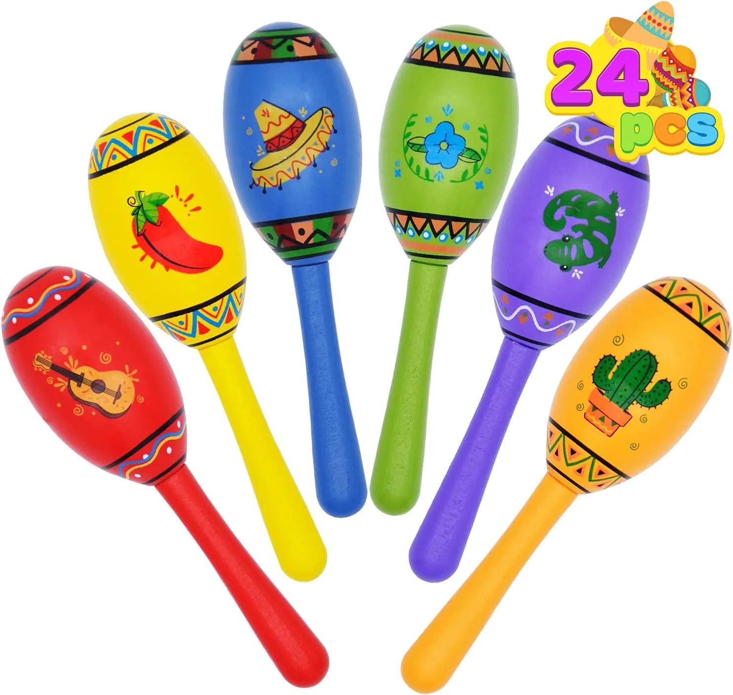 Mini Wooden Fiesta Maracas (24 Pack)