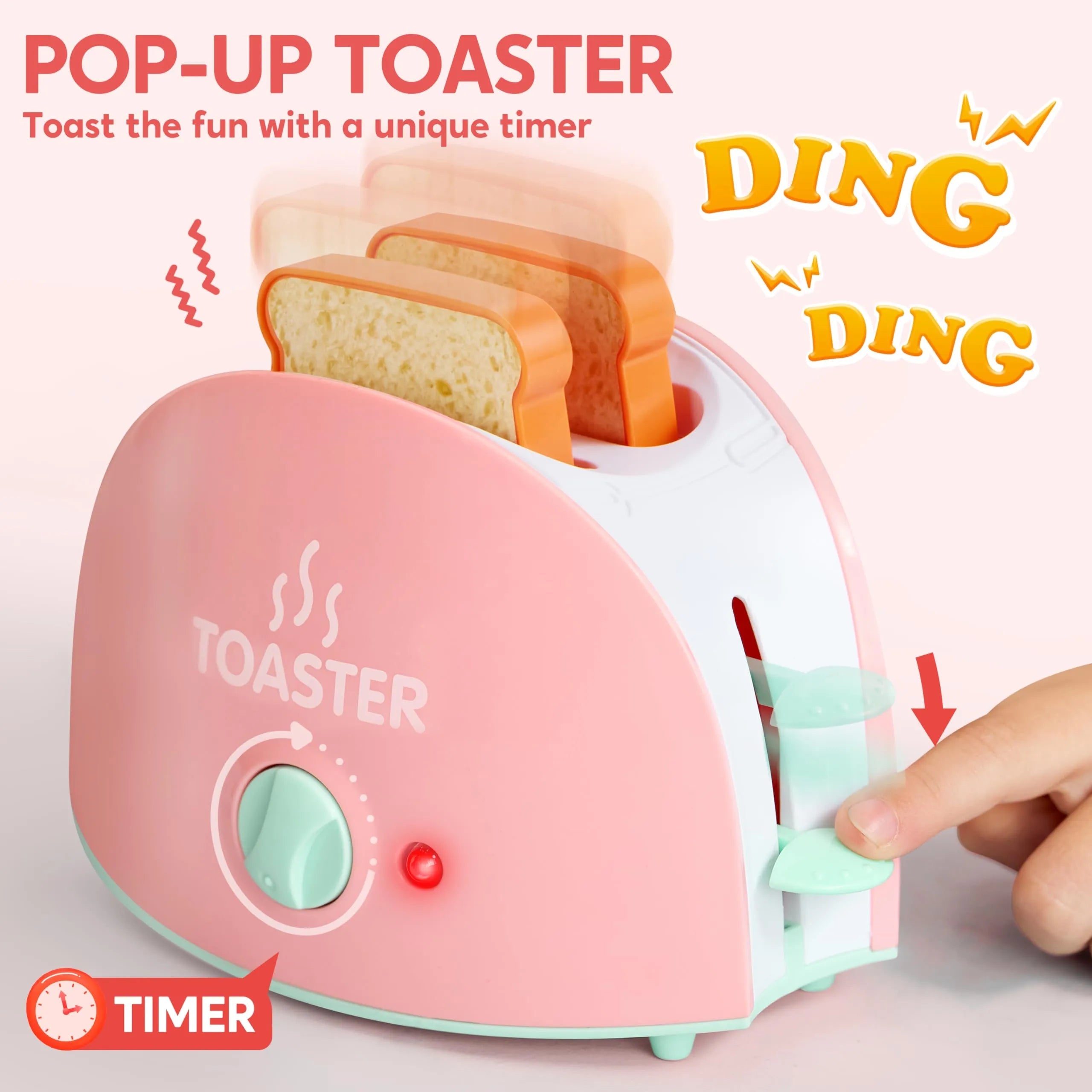 Pink Pretend Play Kitchen Appliances Toy Set with Coffee Maker, Mixer, and Toaster