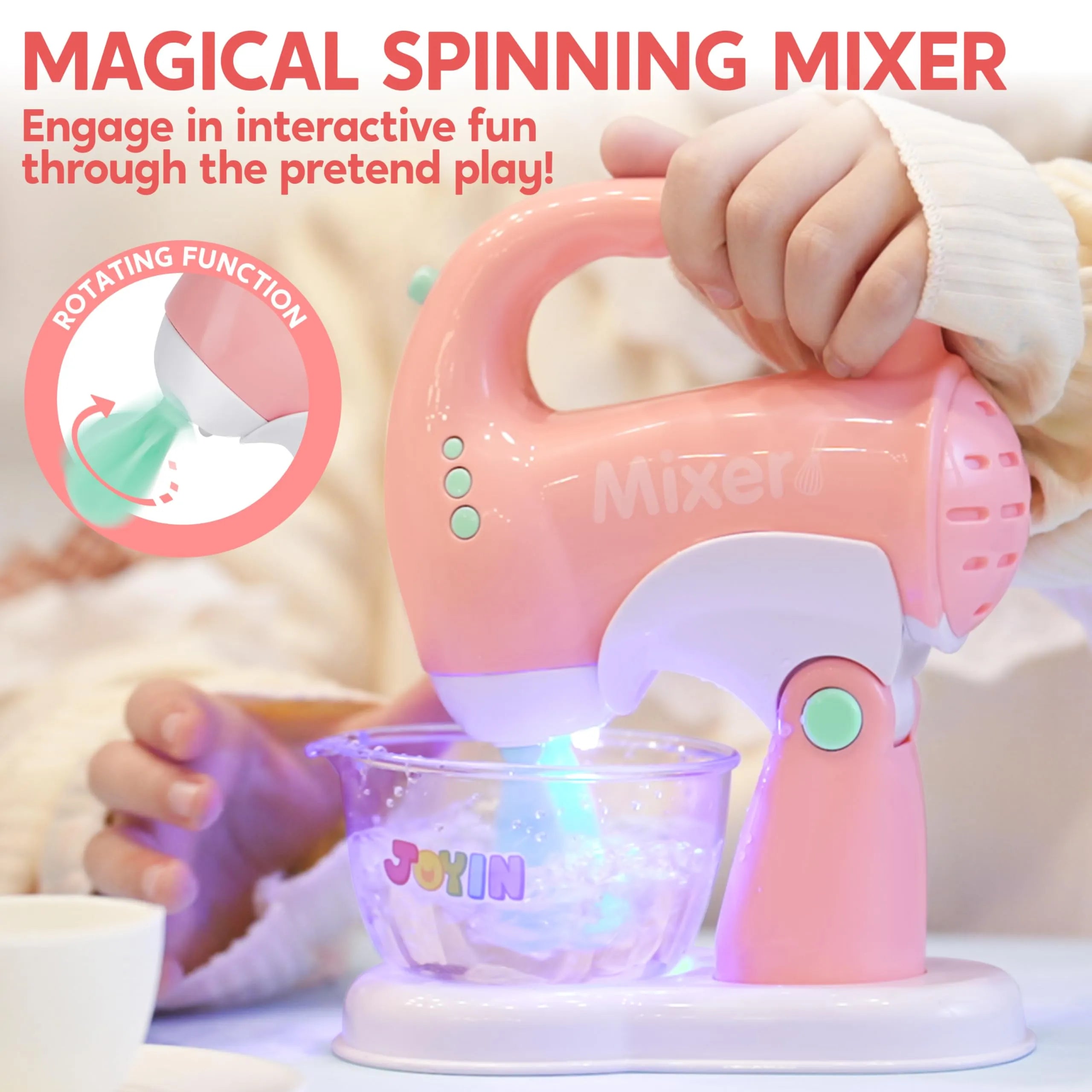 Pink Pretend Play Kitchen Appliances Toy Set with Coffee Maker, Mixer, and Toaster