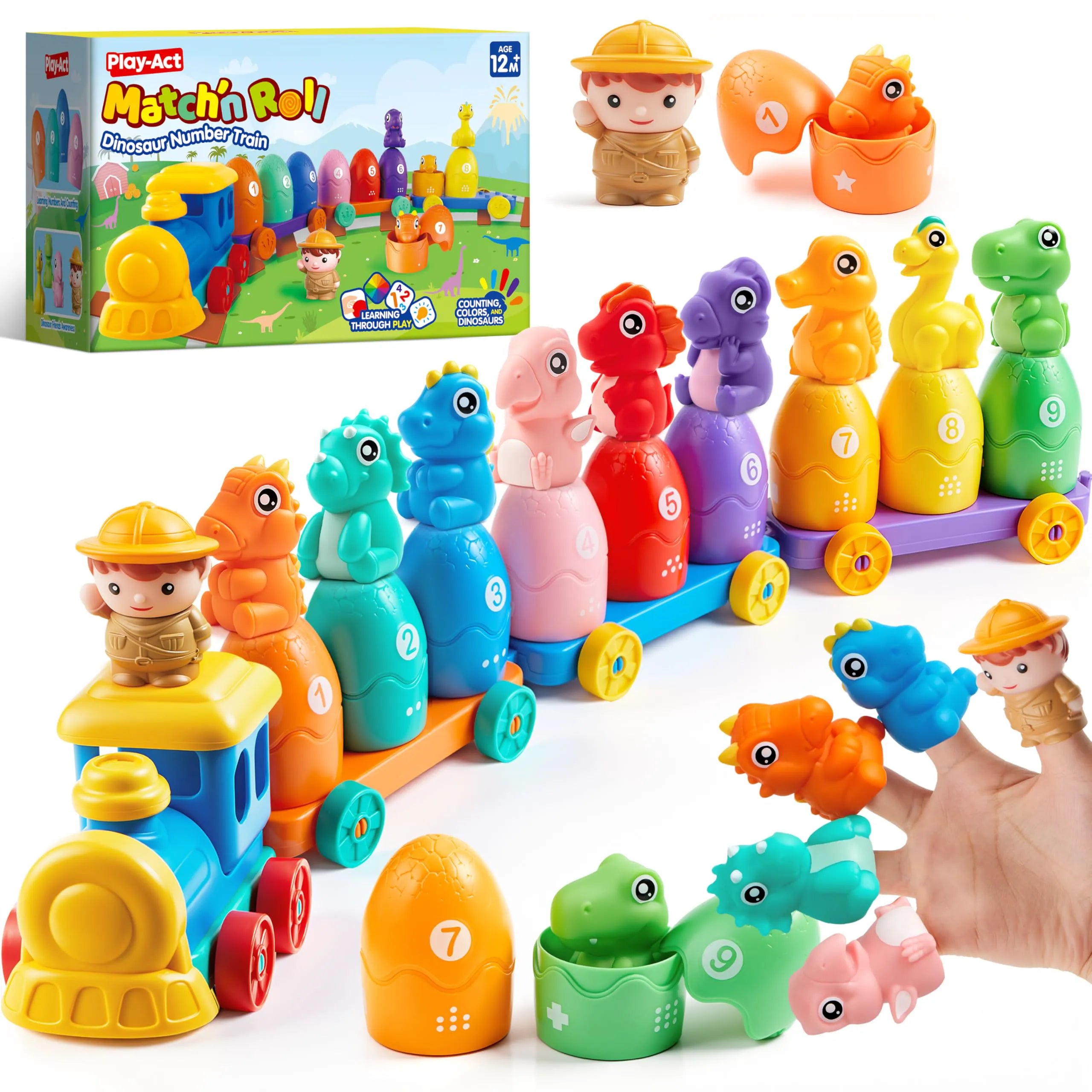 Montessori Dinosaur Number Train Toy - Counting & Matching Learning Toy with 9 Dinosaurs for Toddlers 1-3 Years