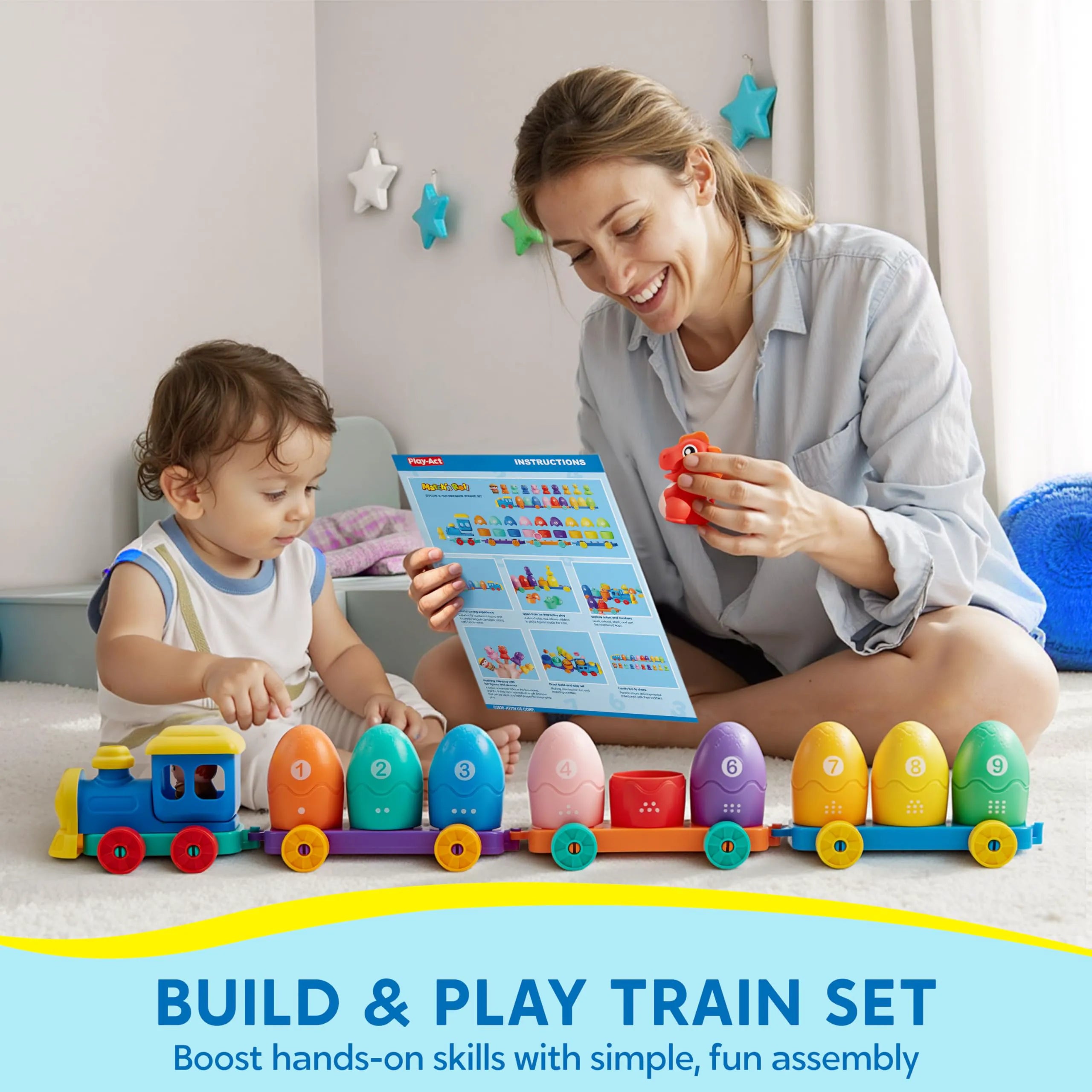 Montessori Dinosaur Number Train Toy - Counting & Matching Learning Toy with 9 Dinosaurs for Toddlers 1-3 Years