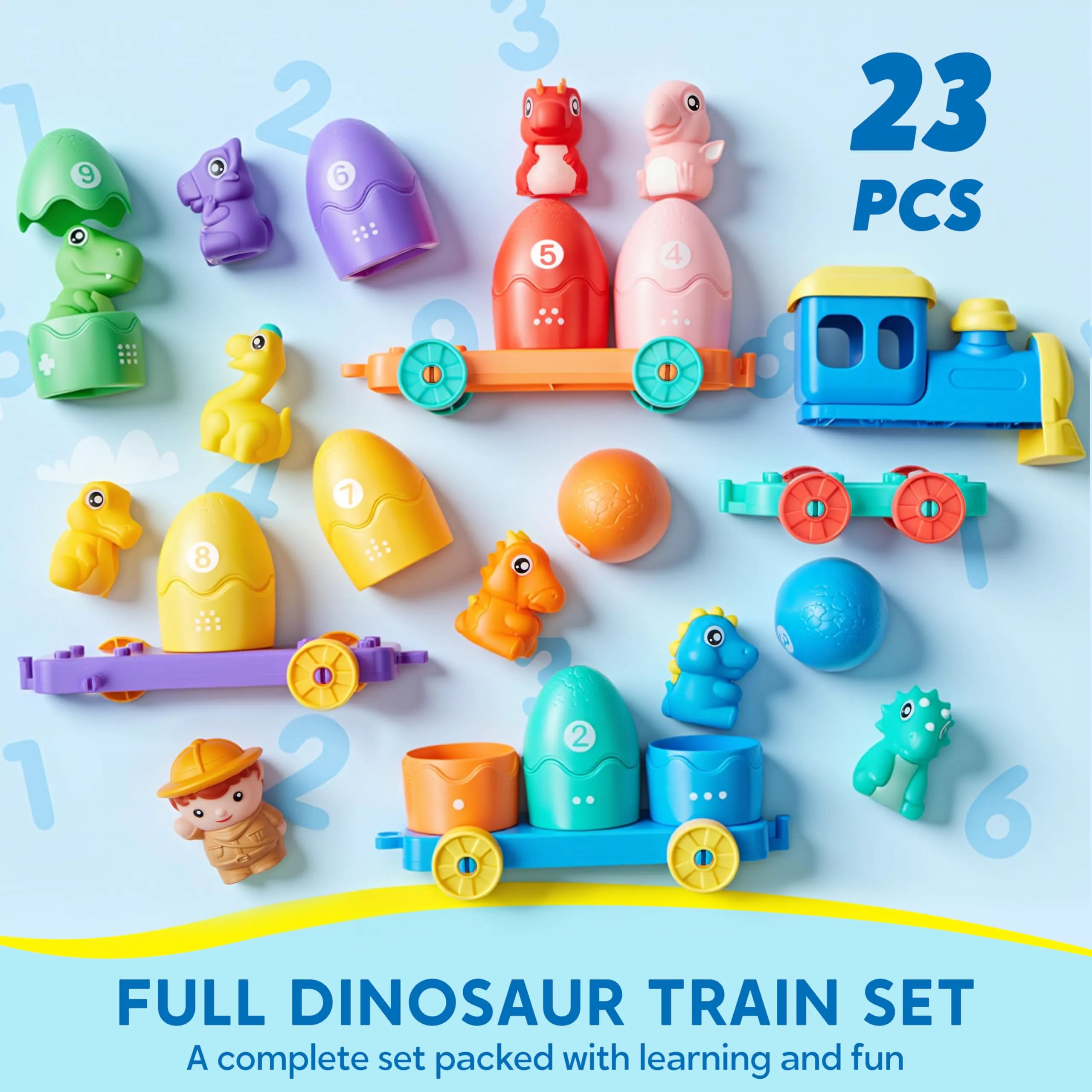 Montessori Dinosaur Number Train Toy - Counting & Matching Learning Toy with 9 Dinosaurs for Toddlers 1-3 Years