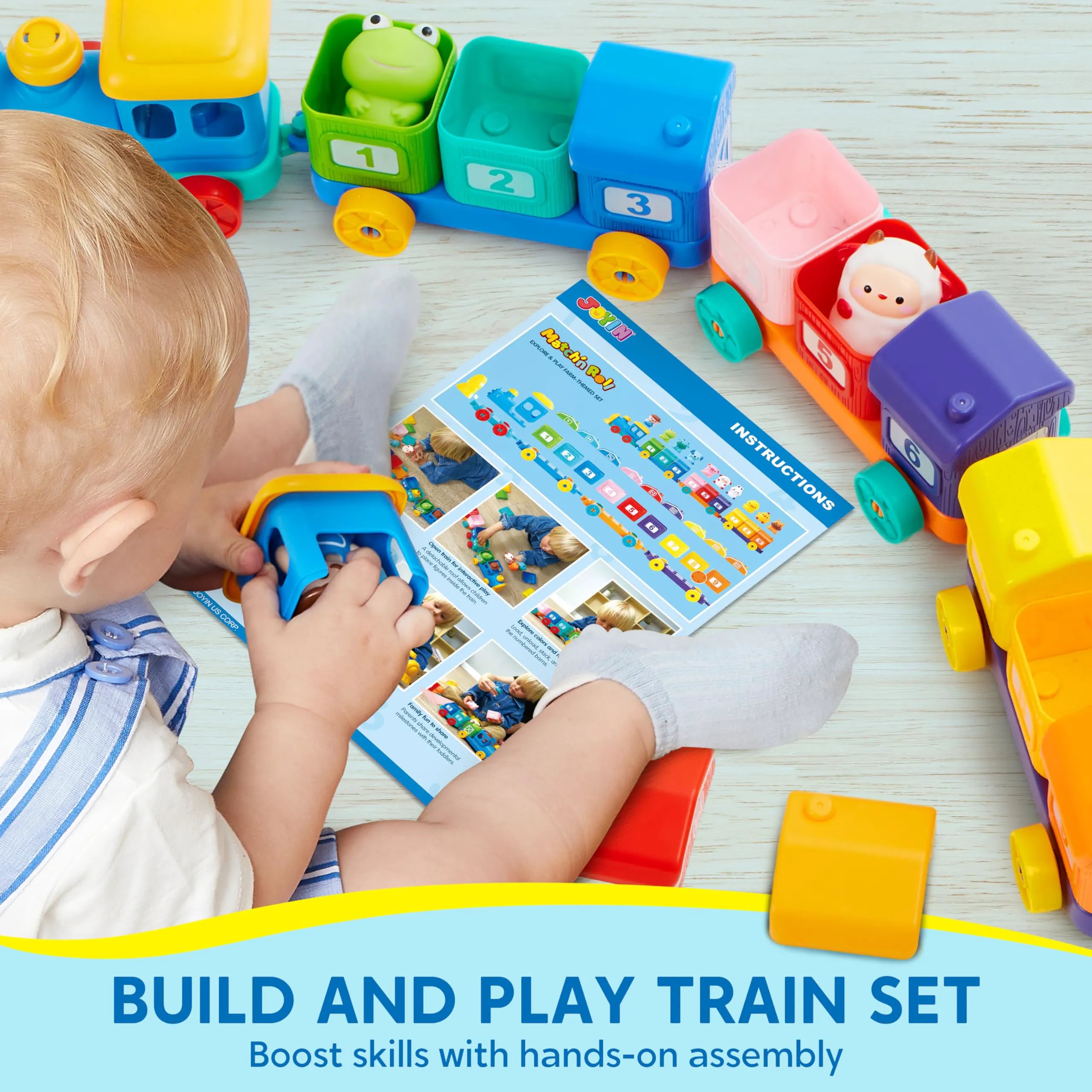Montessori Farm Number Train Toy - Counting, Matching & Sorting Learning Toy with 9 Farm Animals for Toddlers 1-3 Years