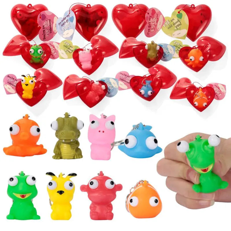 28Pcs Animal Keychains with Bulging Eyes and Kids Valentines Cards