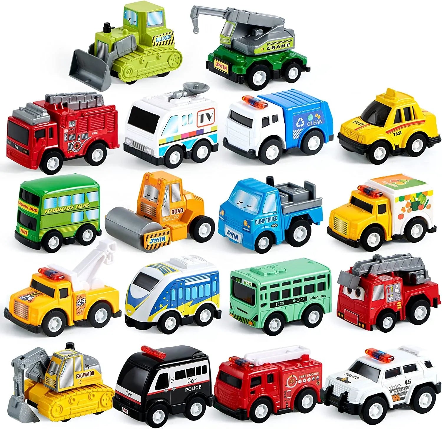 18-Pack Pull Back City Cars & Trucks Toy Set