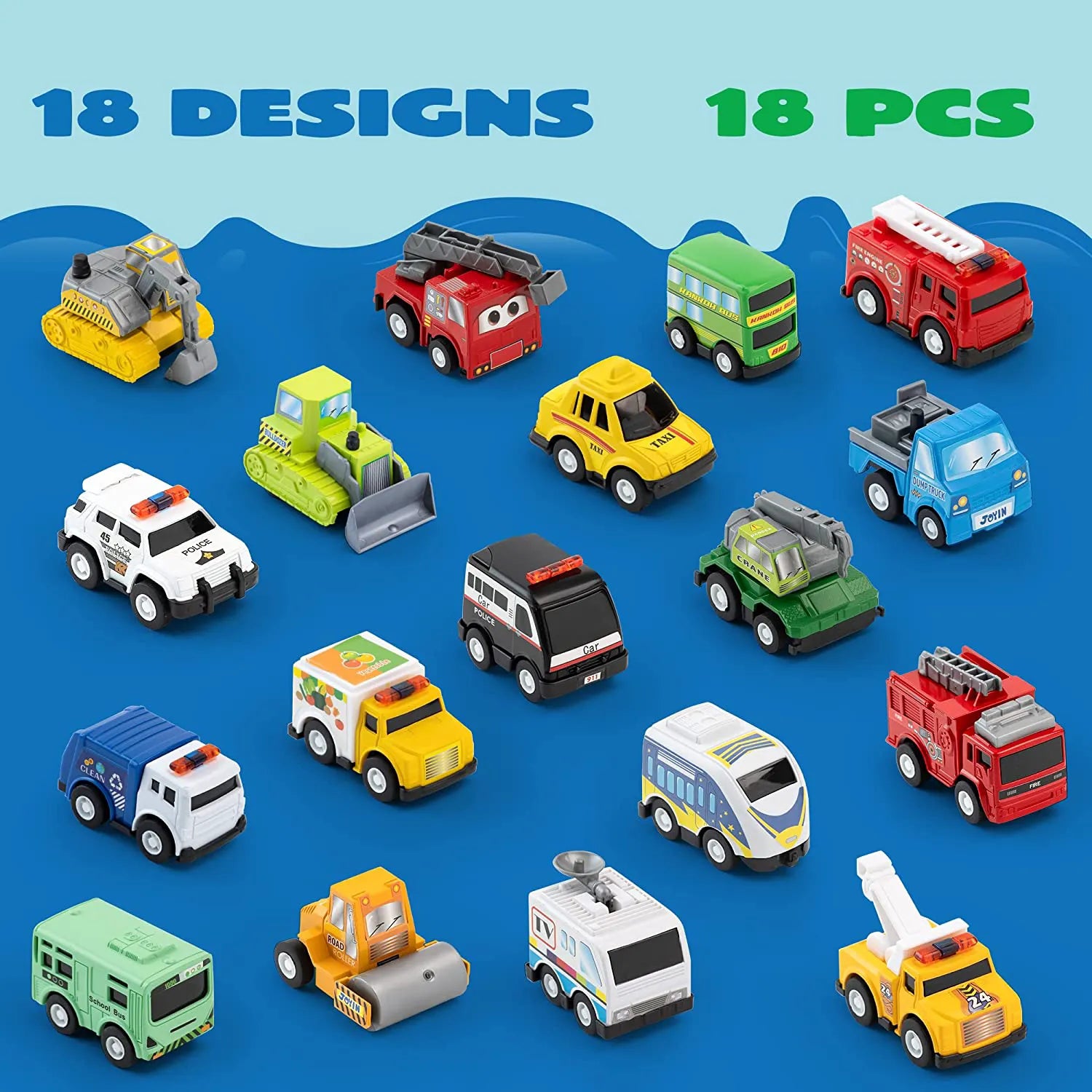 18-Pack Pull Back City Cars & Trucks Toy Set