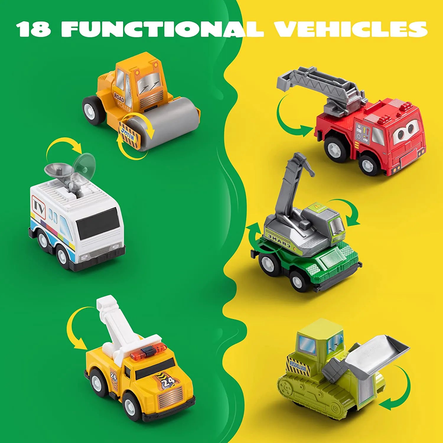 18-Pack Pull Back City Cars & Trucks Toy Set